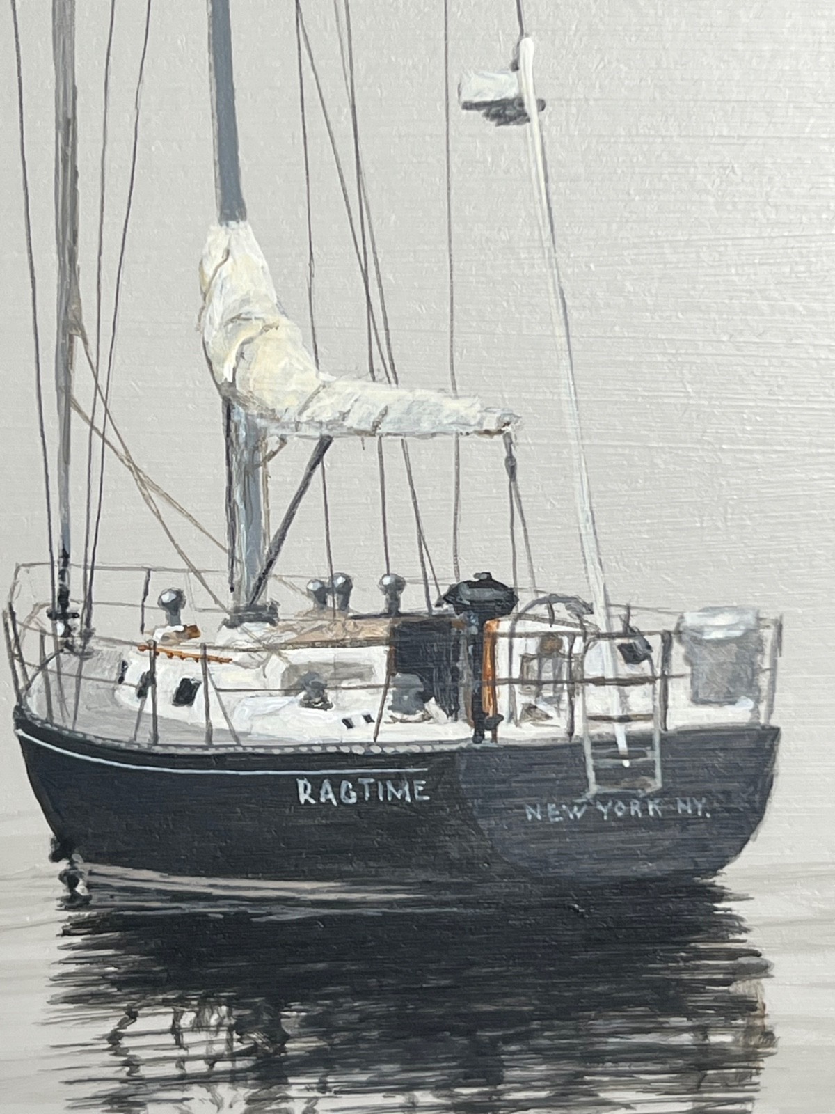 AMAZING Original Acrylic Painting Jeffrey Sabol Martime Ocean Sailboats New York