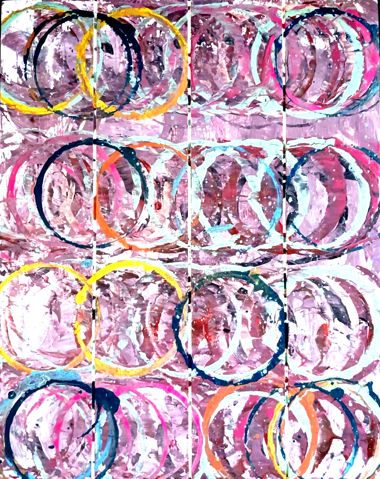 MODERN ART ABSTRACT CIRCLES ON WOOD BOX FRAME 10×12”