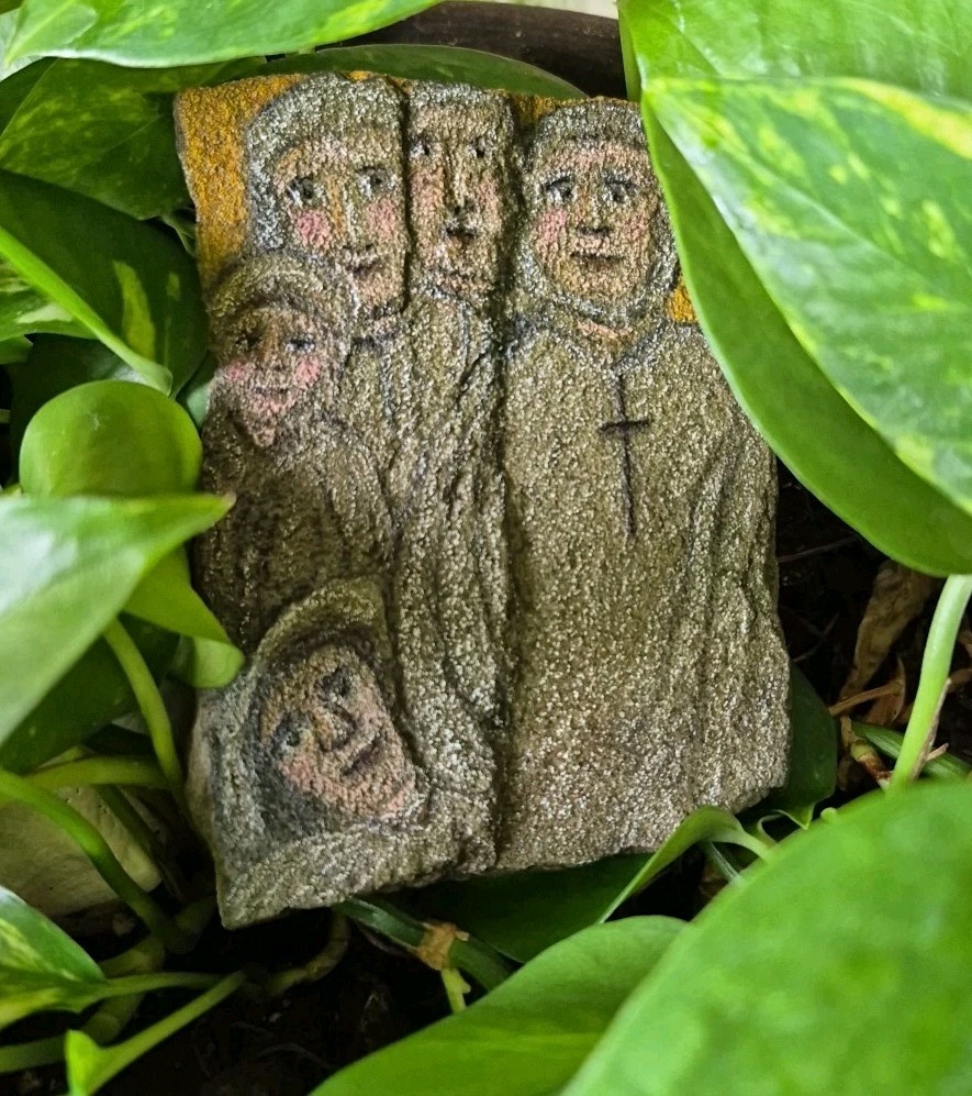 Hand Painted Rock Art ~ Five Guardian Angels ~ Cross ~ Folk Art ~ Religious