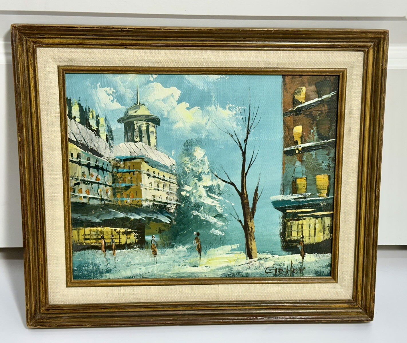 Oil Painting Streetscape Winter Signed Framed 10.5”x 12” Paris Art Impressionism