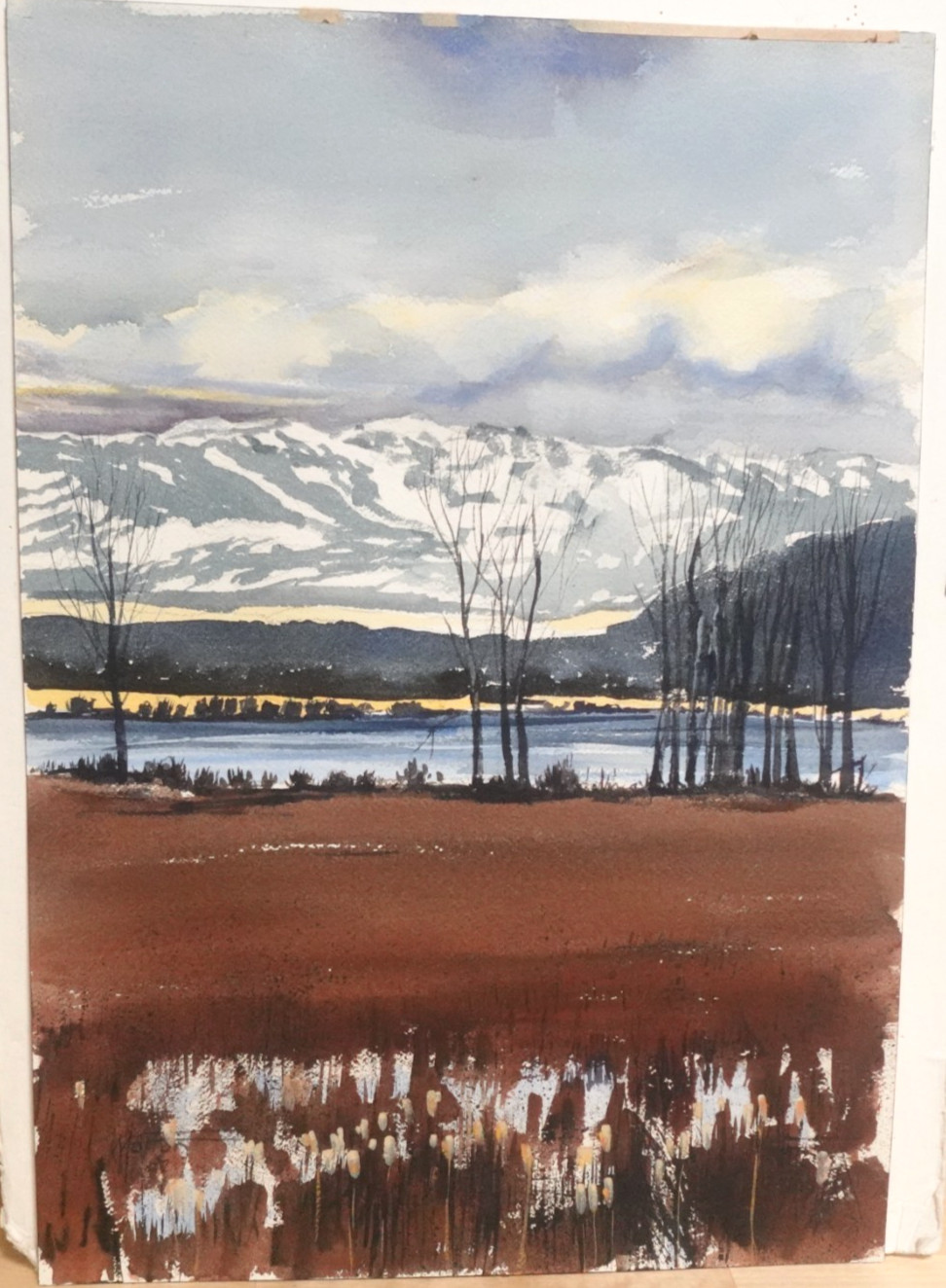 PHILIP MORTON «WHEAT FIELDS ON THE SOLMON RIVER» ORIGINAL WATERCOLOR PAINTING