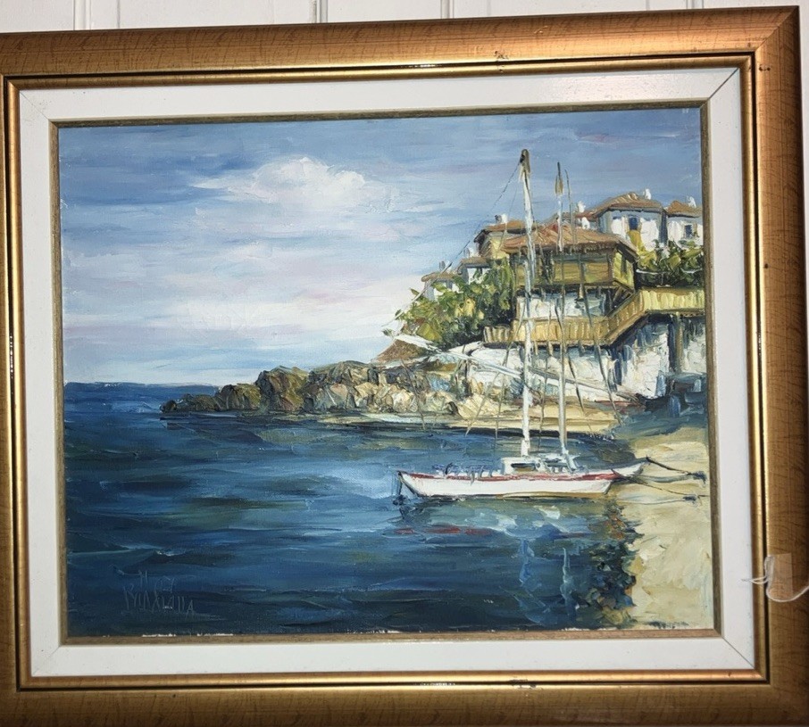 Oil On Canvas 21” X 25” Painting The FRAME ALSO Stamp Romania.