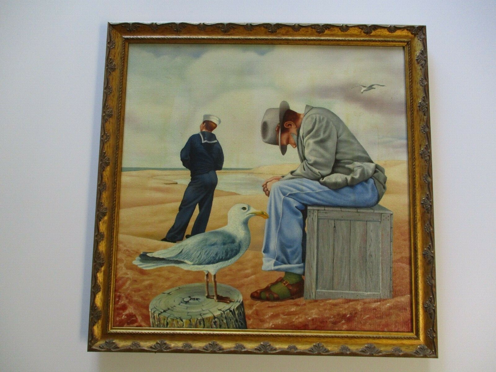 VINTAGE REGIONALISM PAINTING WPA STYLE BEACH JAPANESE CANVAS AMERICAN PORTRAIT