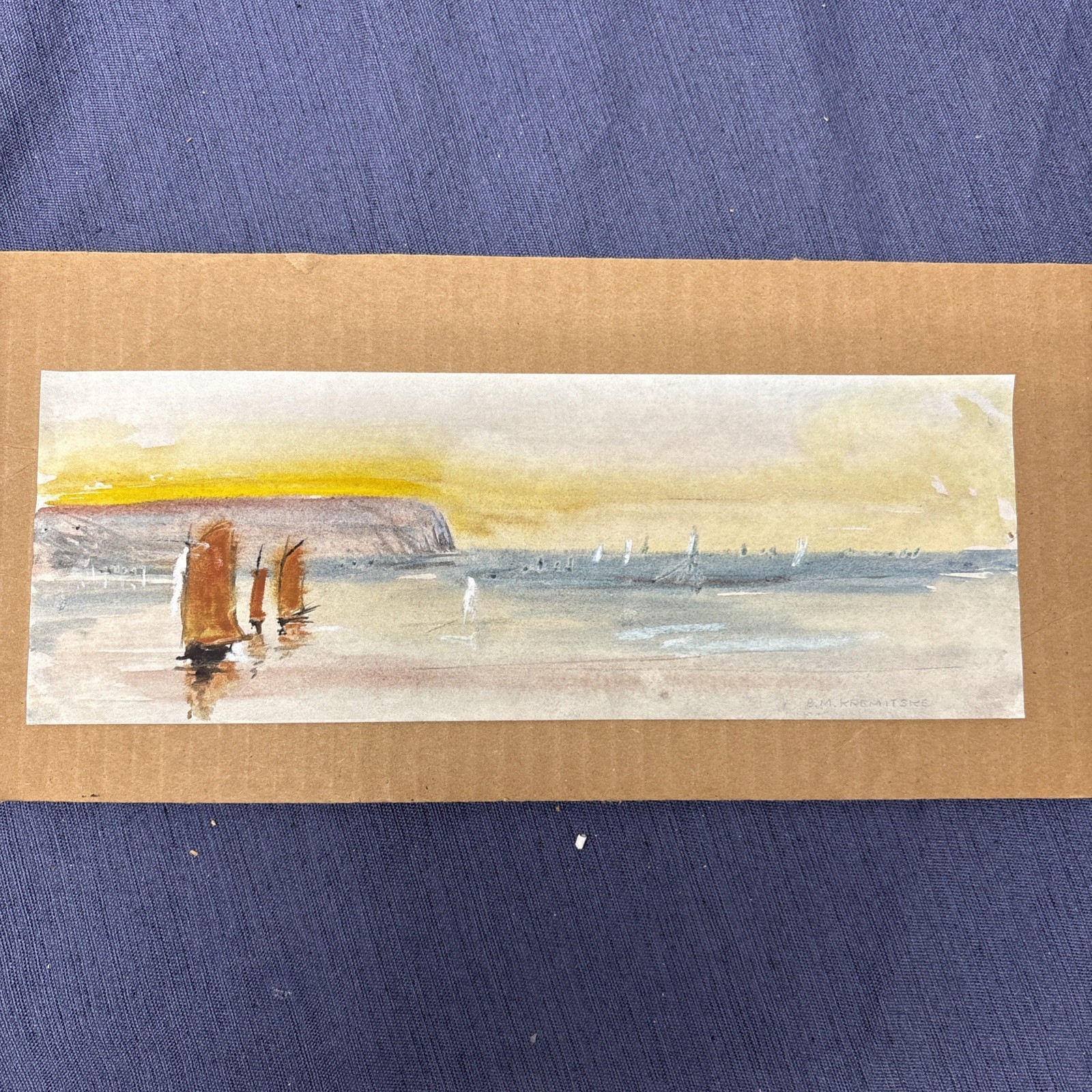 Original Signed Watercolor by B.M. Kremitske. Vintage One Of A Kind. Rare