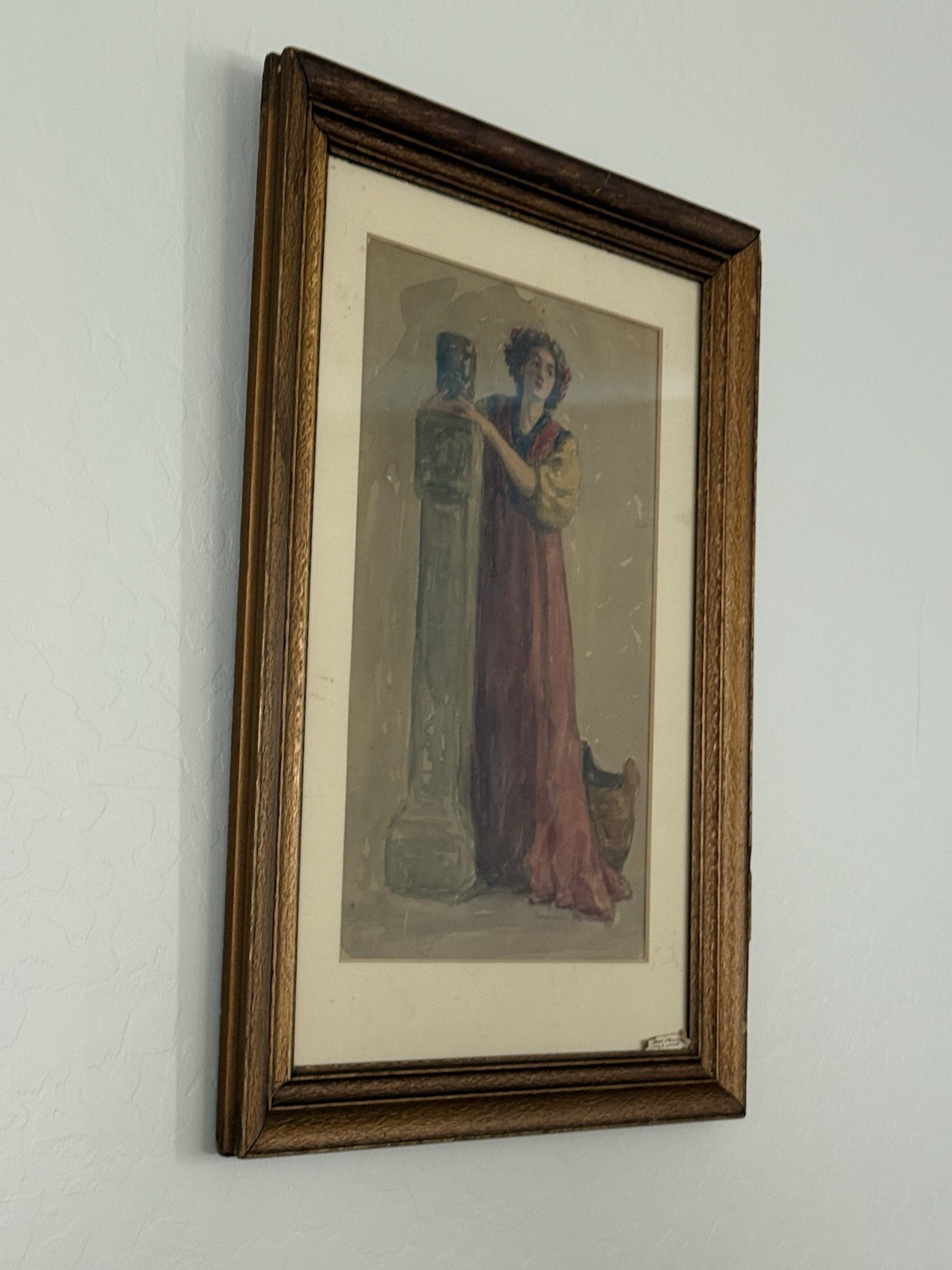 Antique Watercolor Classical Woman Art Nouveau Style Figure Signed Framed