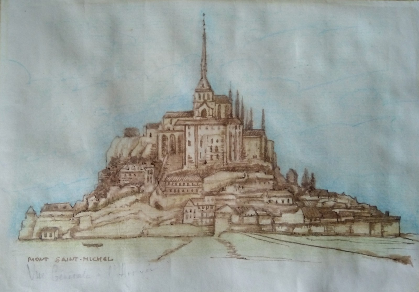 Beautiful Mont Saint Michel Castle Line Drawing
