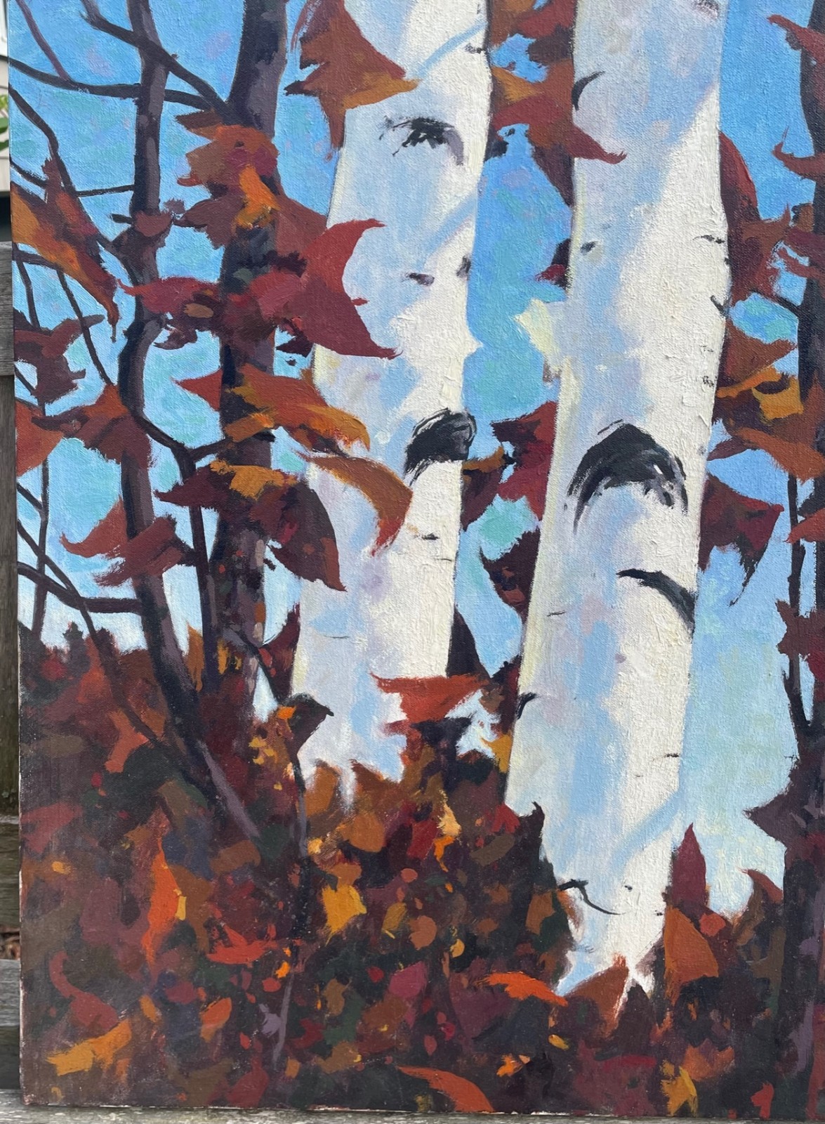 Original JOHN LOUGHLIN White BIRCH TREES Autumn Forest Landscape Oil PAINTING