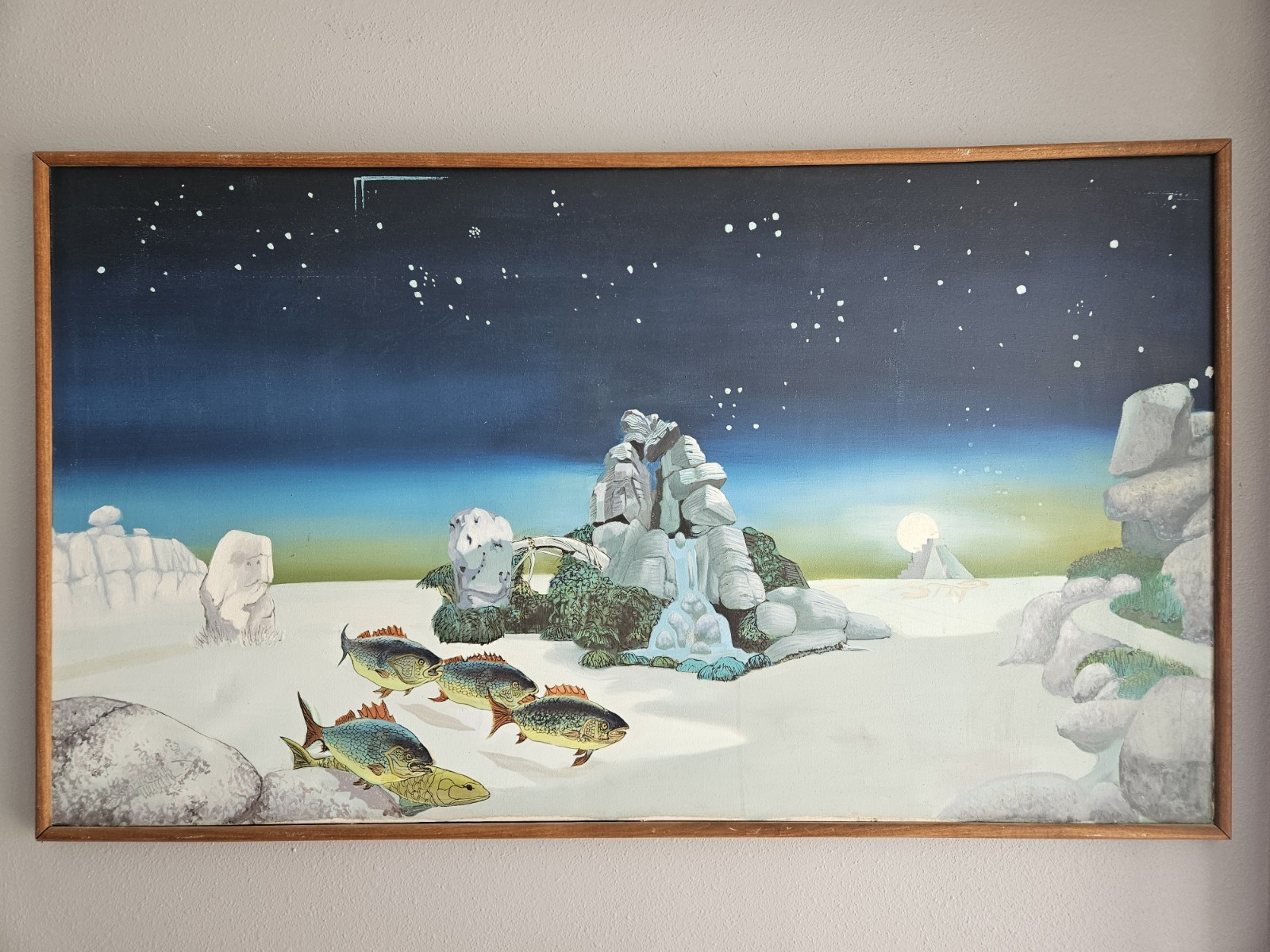 RARE Vtg 48×28 YES-Tales From Topographical Oceans Oil On Canvas Framed Painting