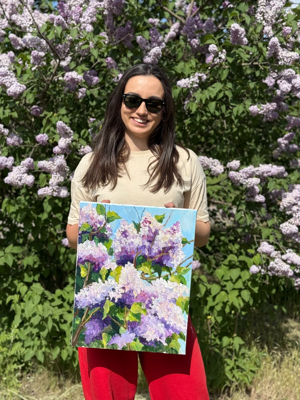 Framed Original Oil Painting Lilac Flowers Spring Impressionism Landscape Art