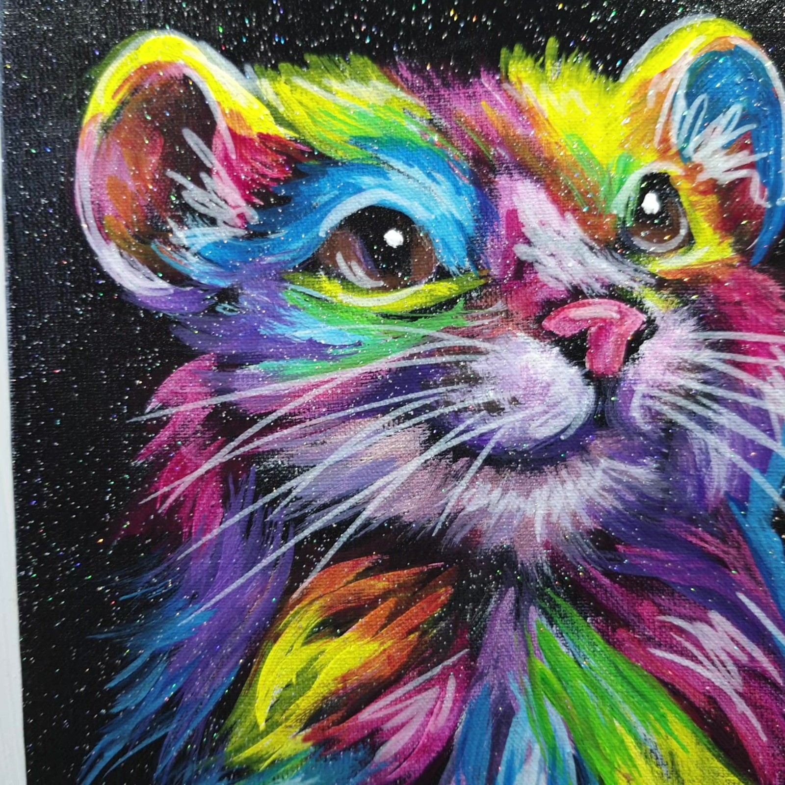 Rainbow Mouse Original Acrylic Painting Animal Portrait Canvas Wall Art Decor