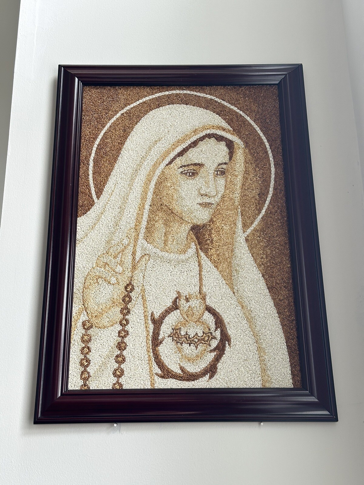 Mother Mary Rice Art Picture Handmade With Frame