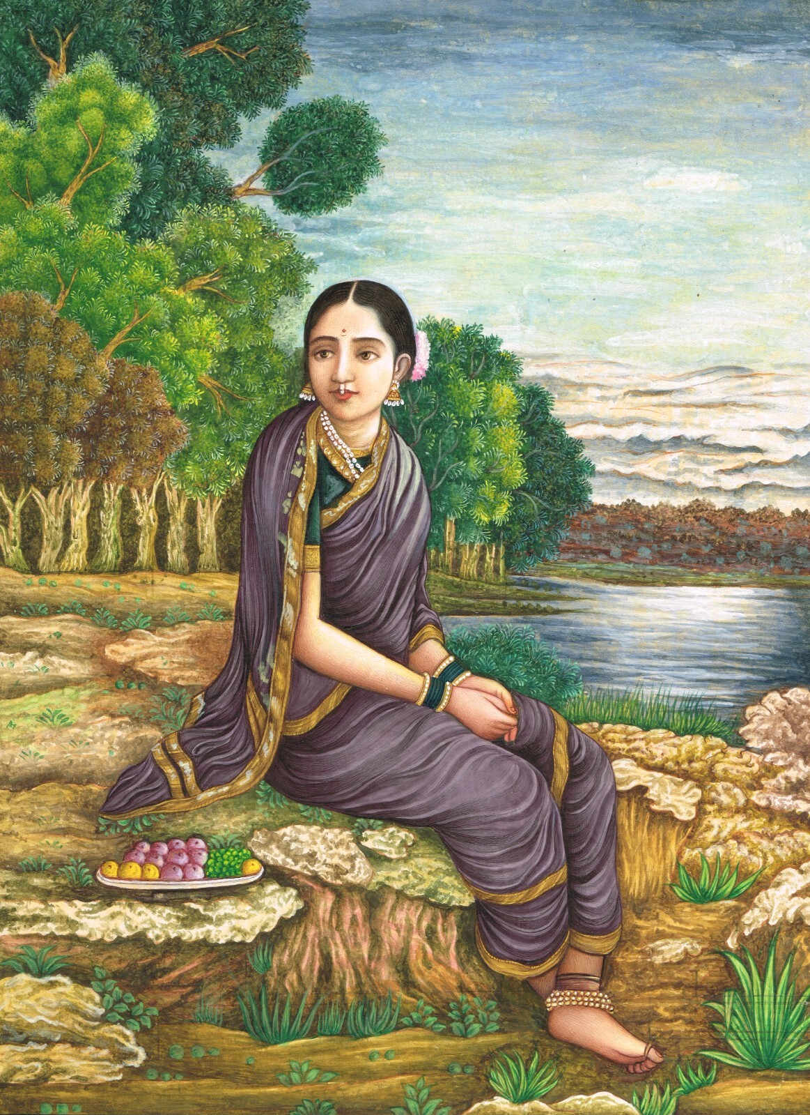 Hand Miniature Painting A Indian Woman Waiting For Someone 10.5×13.5 Inches