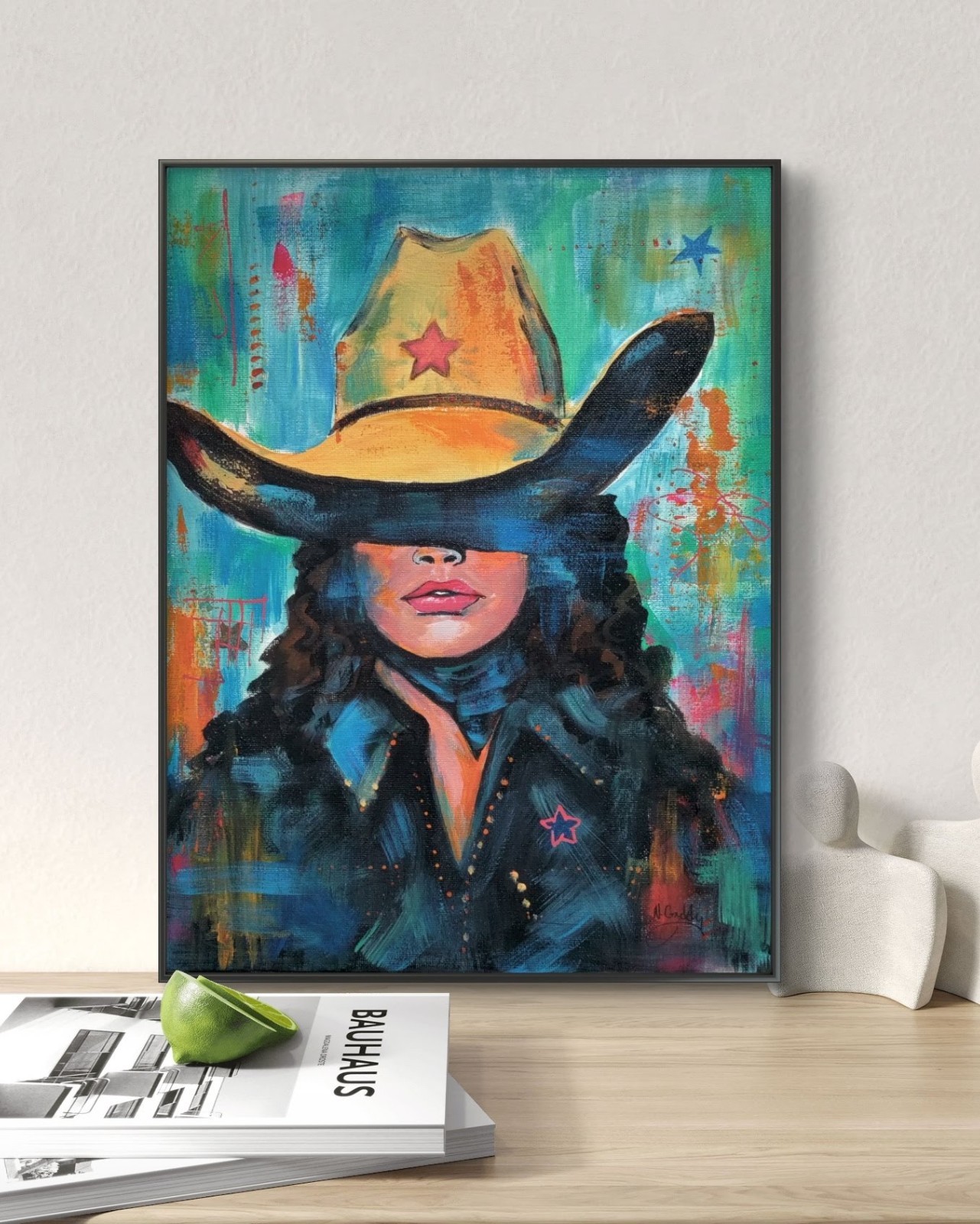 Original 11 x 14 Abstract Expressionism Cowgirl Acrylic Canvas Painting