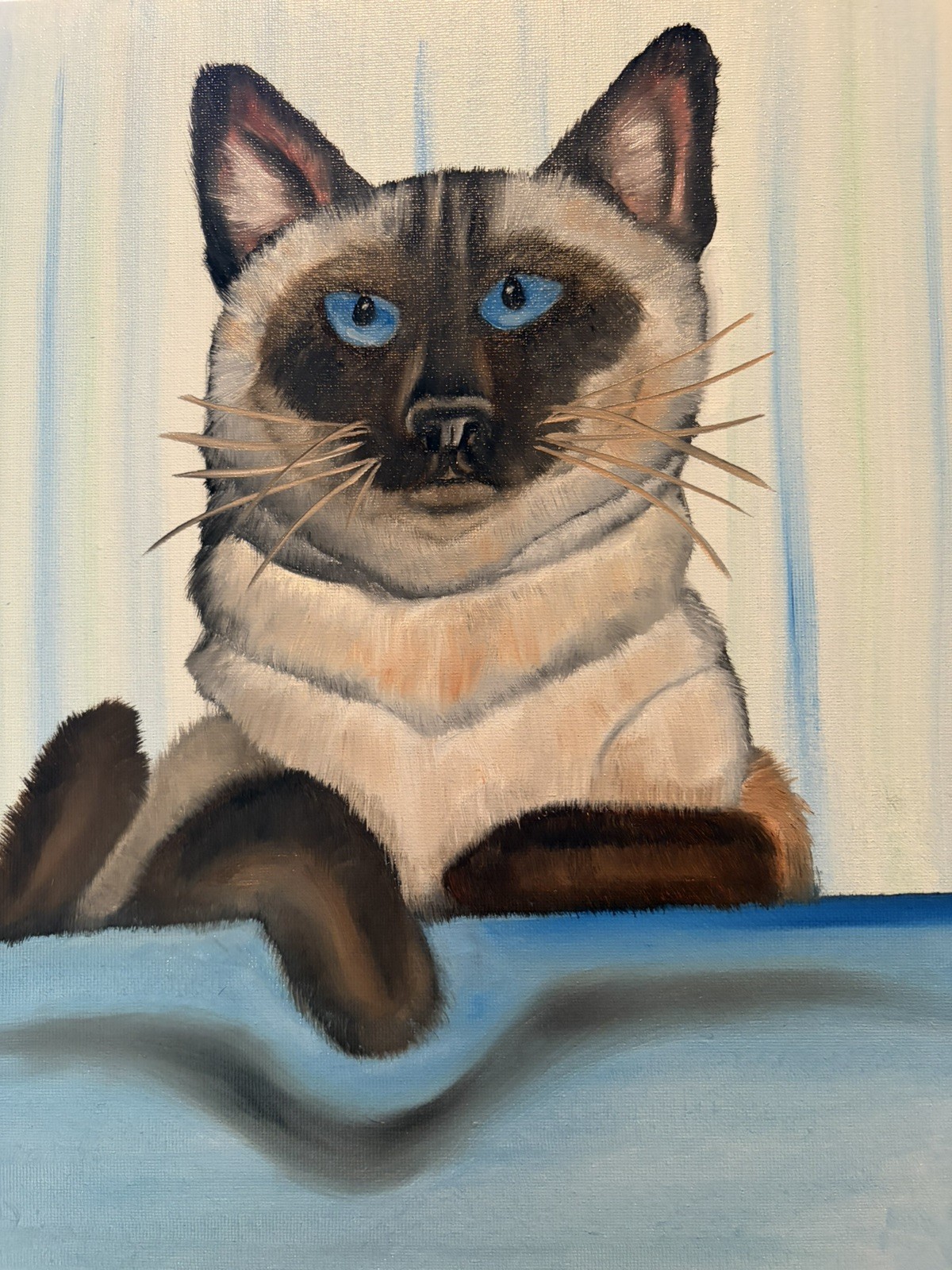 Original oil painting 11 x 14 inch Siamese cat signed canvas