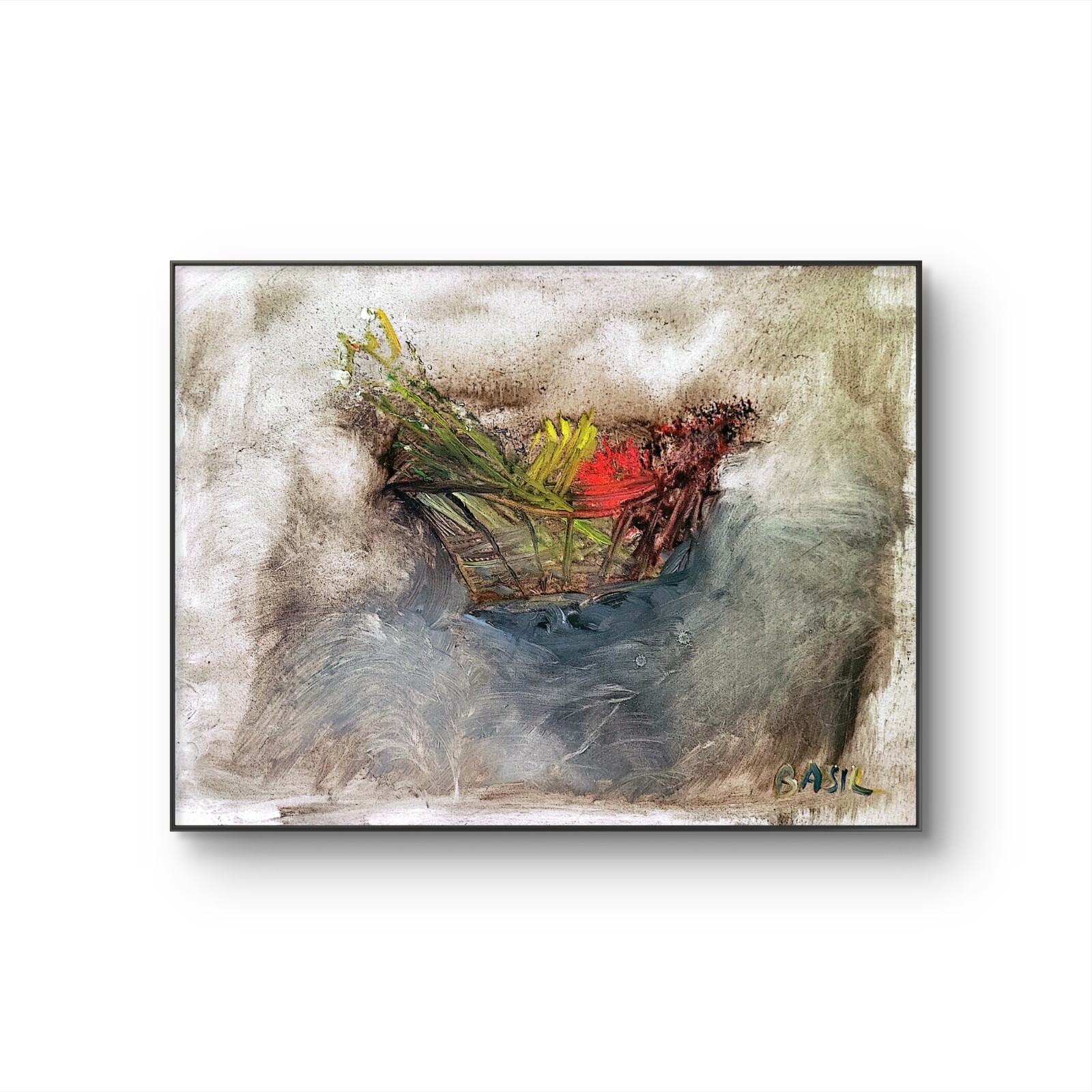 Fruit Basket Original Abstract Expressionist Oil On Board Painting 12×16