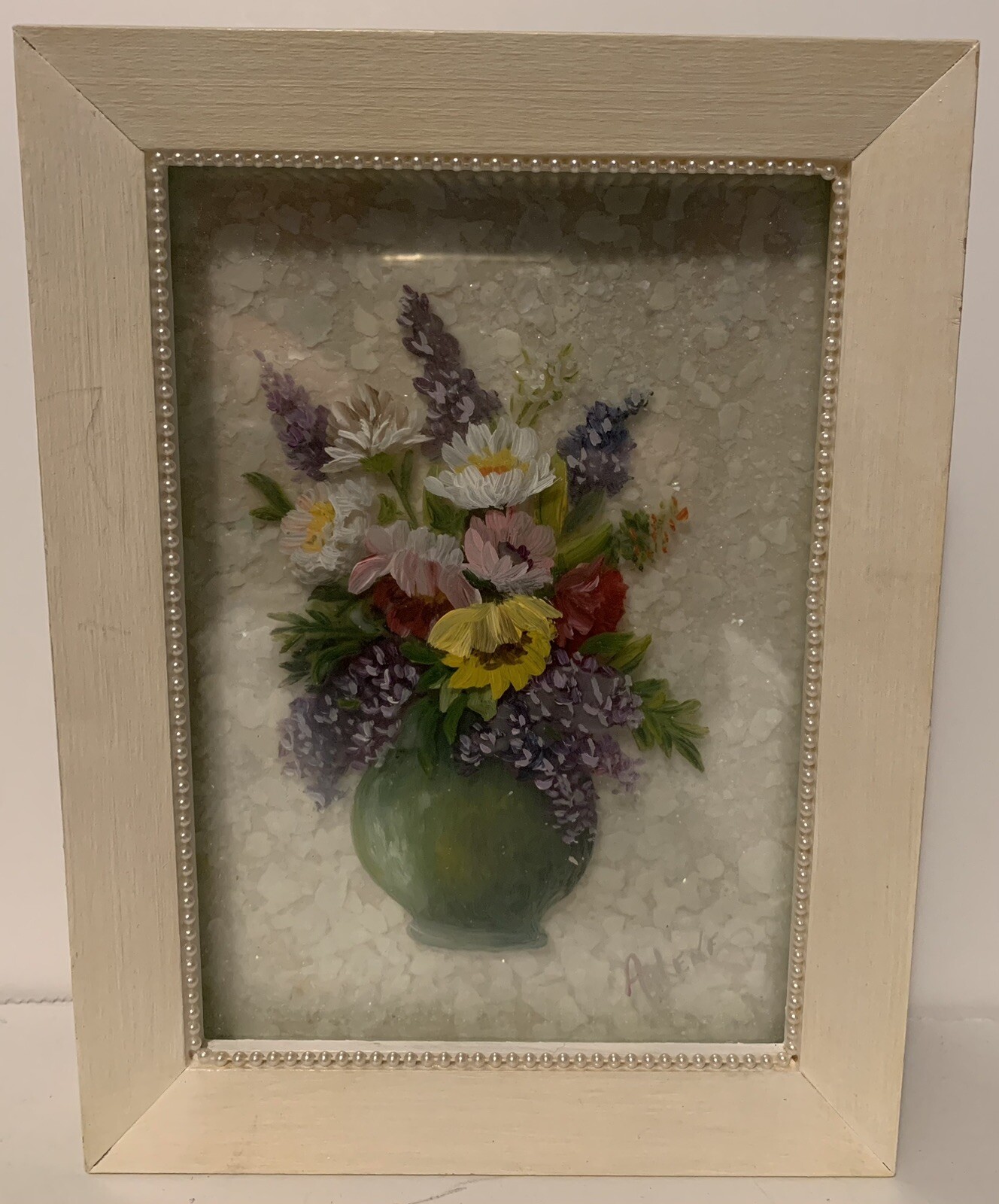 Arlene Tilghman Vintage 3D Painted Floral Framed 8.5”x6”x2”