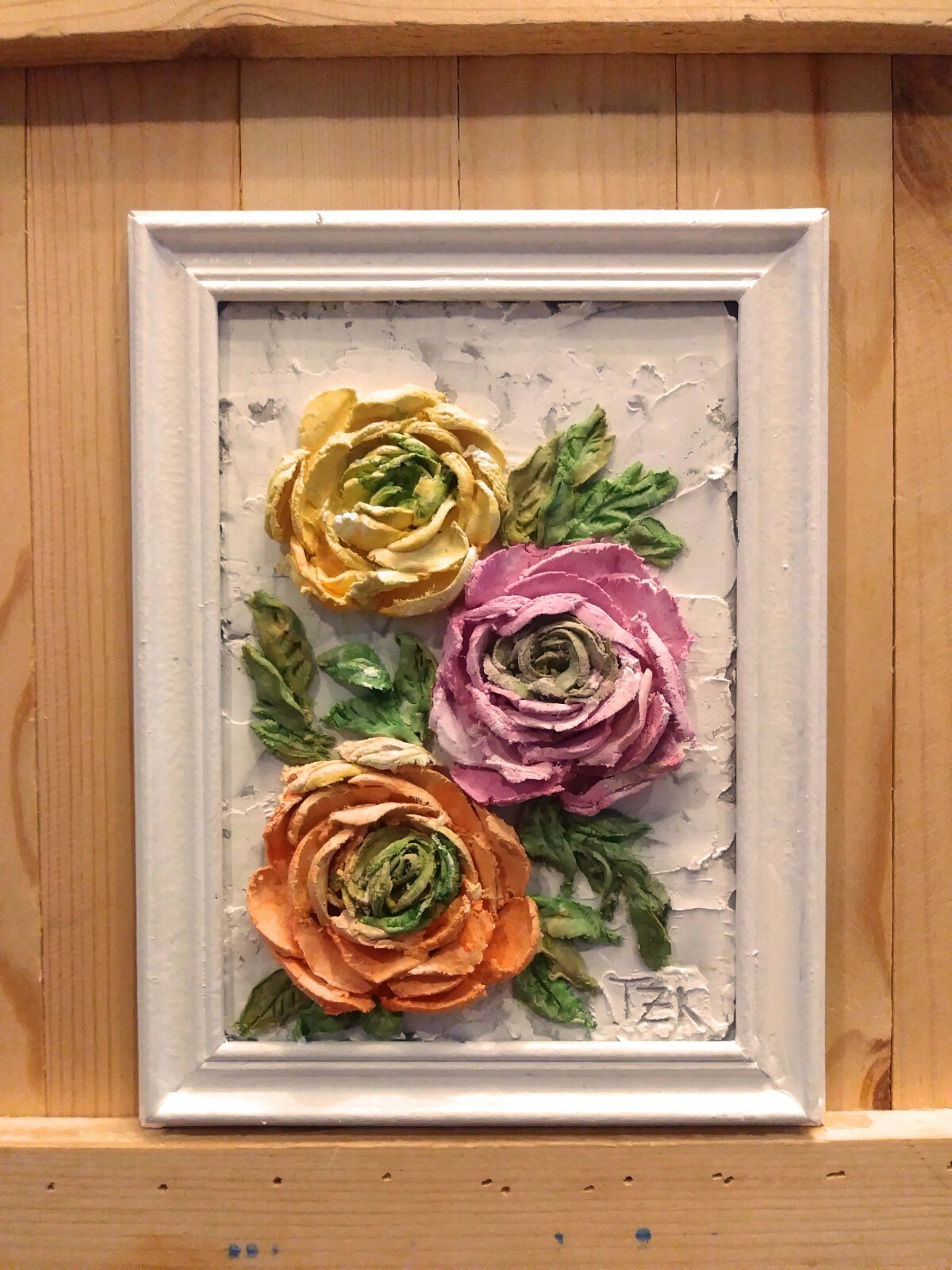 Ranunculi Roses Framed Sculptural painting Floral still life No28-75 