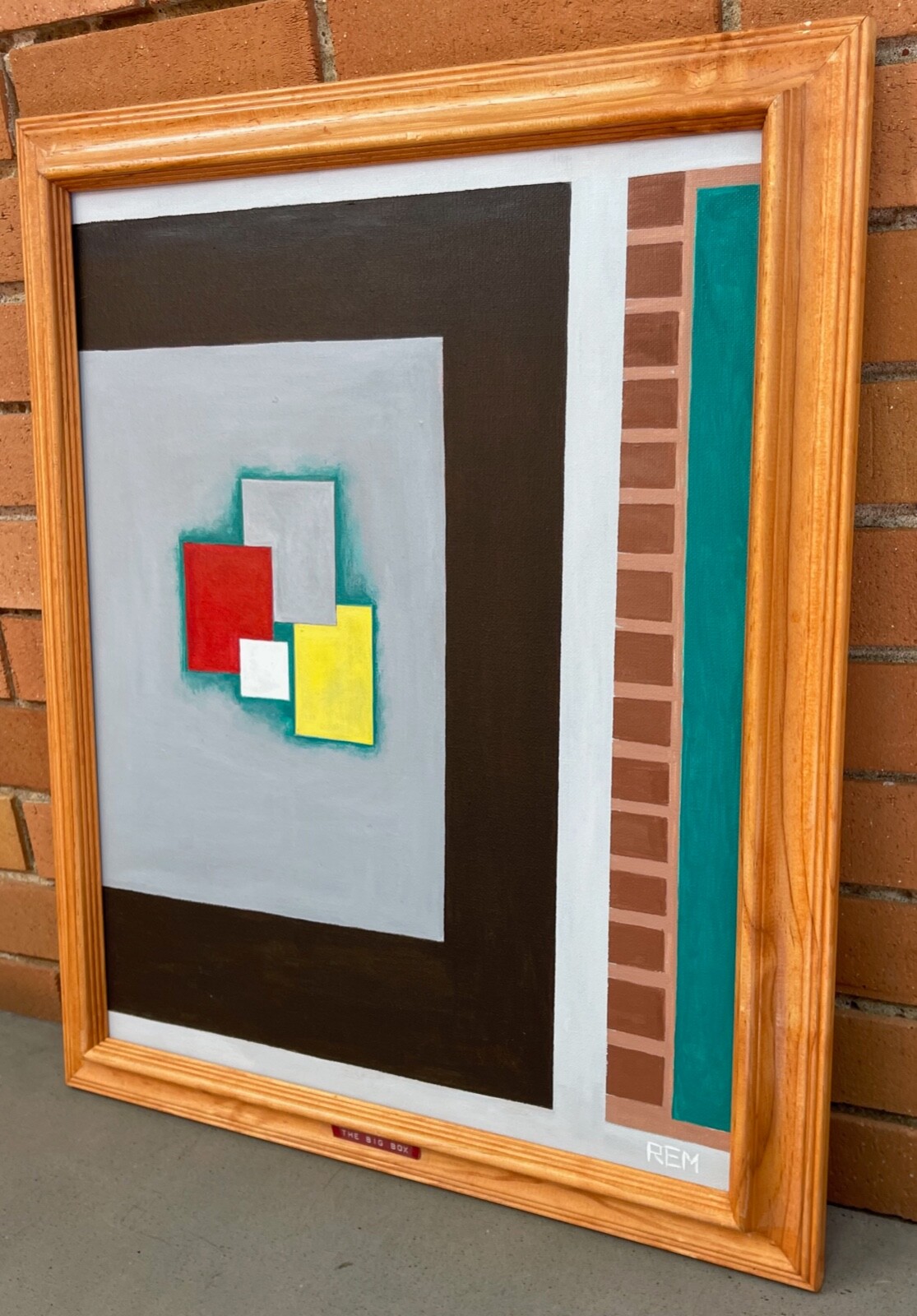 Vintage Geometric Shapes Abstract Painting Art Wall Hanging Signed REM Menges