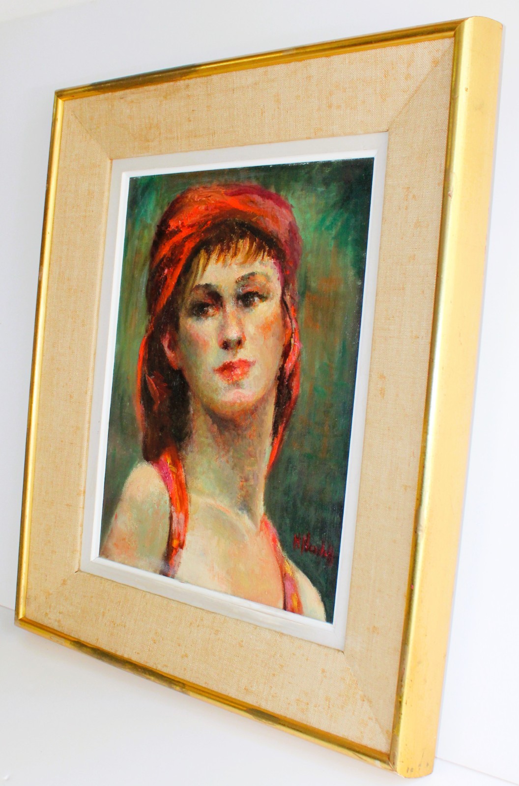 HELEN NEVELEFF VINTAGE OIL PAINTING CANVAS SIGNED WOMAN PORTRAIT ART DECO STYLE