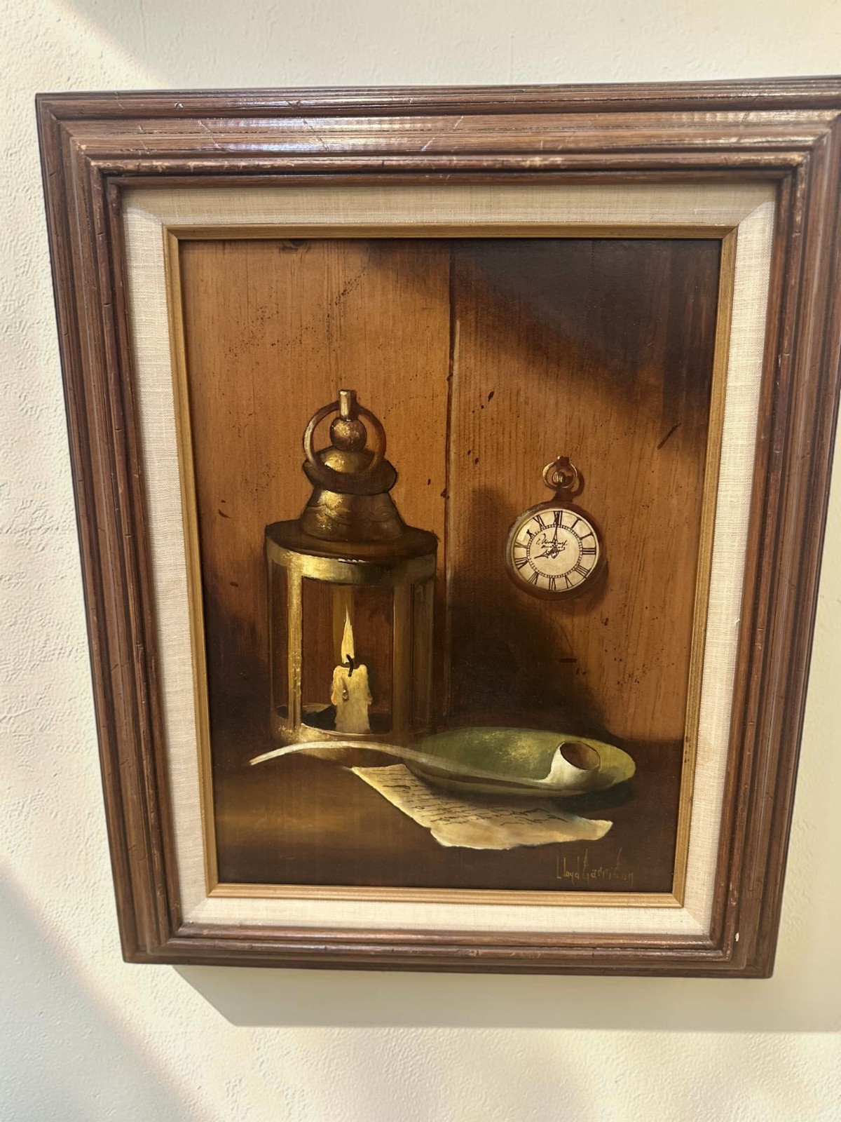 Framed Lloyd Garrison Original Oil Painting Still Life Lantern Pocket Watch