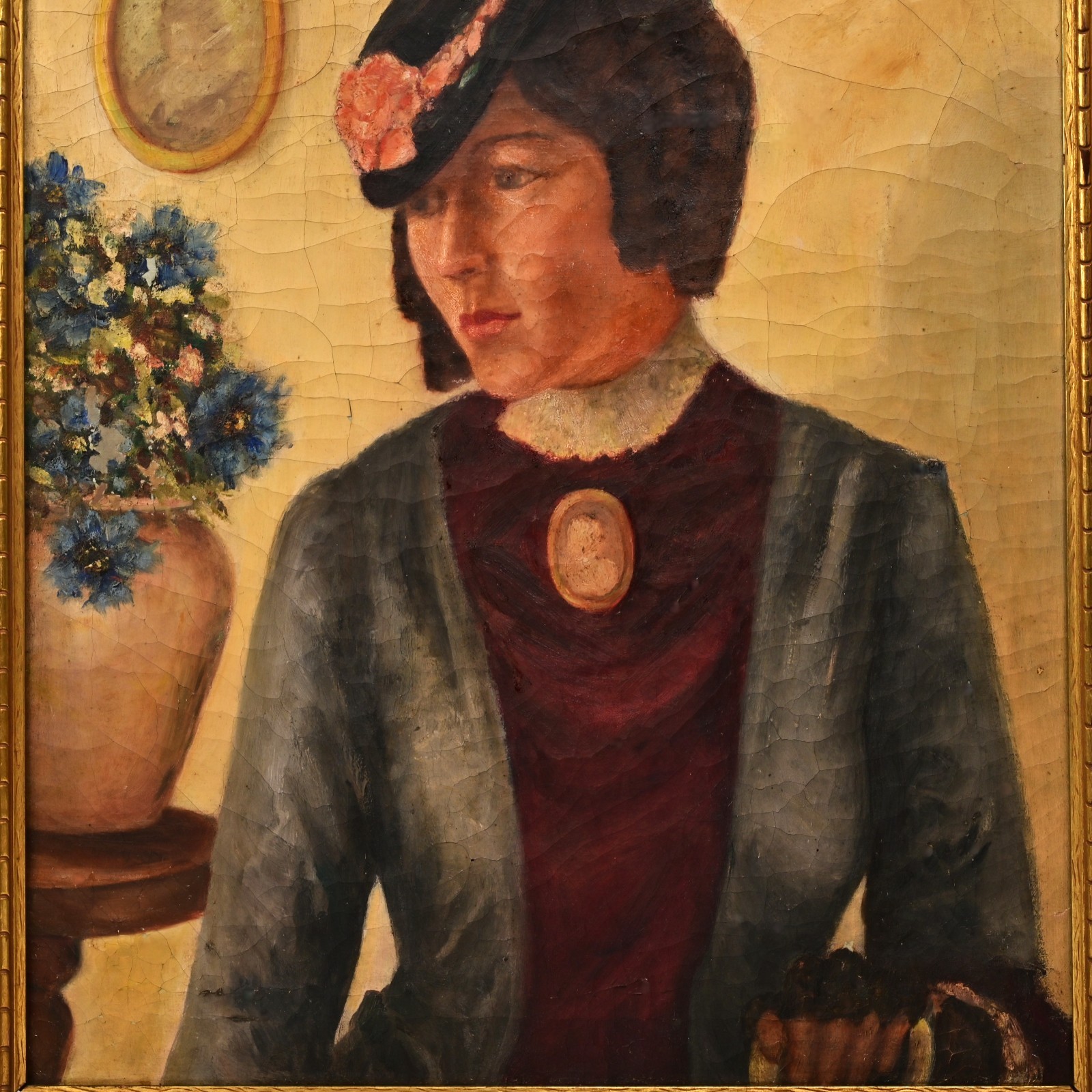 FALCONNET Original Vintage Signed Lady Female Portrait Illustration Oil Painting