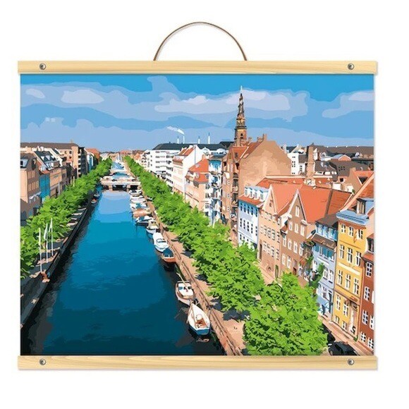 Hand Painted Picture of Copenhagen Waterways, Made Through Paint By Numbers