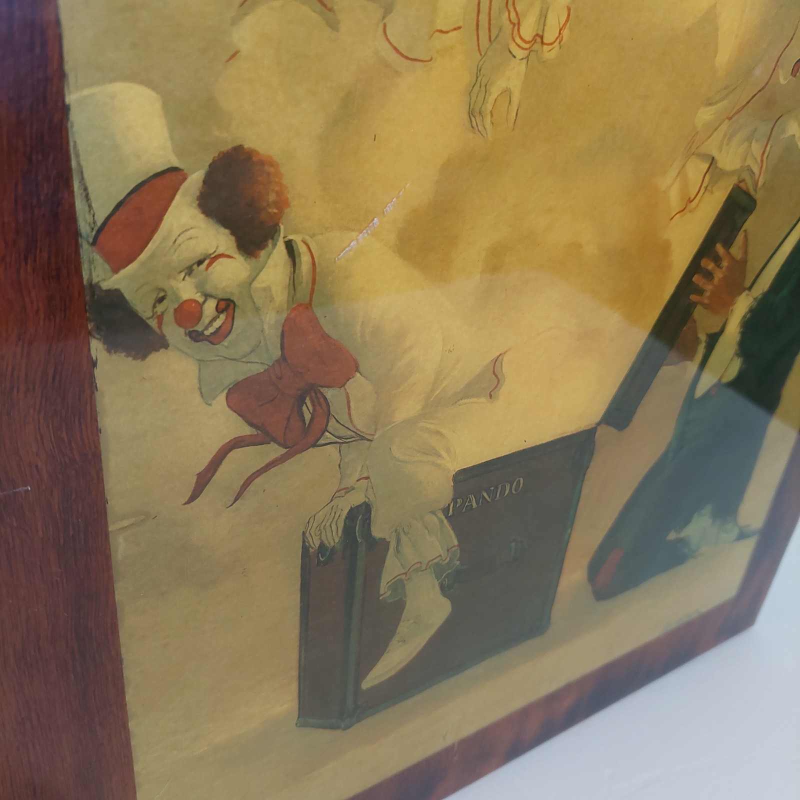 Vintage 70’s Robert Owen “Pando’s Box” Clown Painting on Wood 19″ x 15″