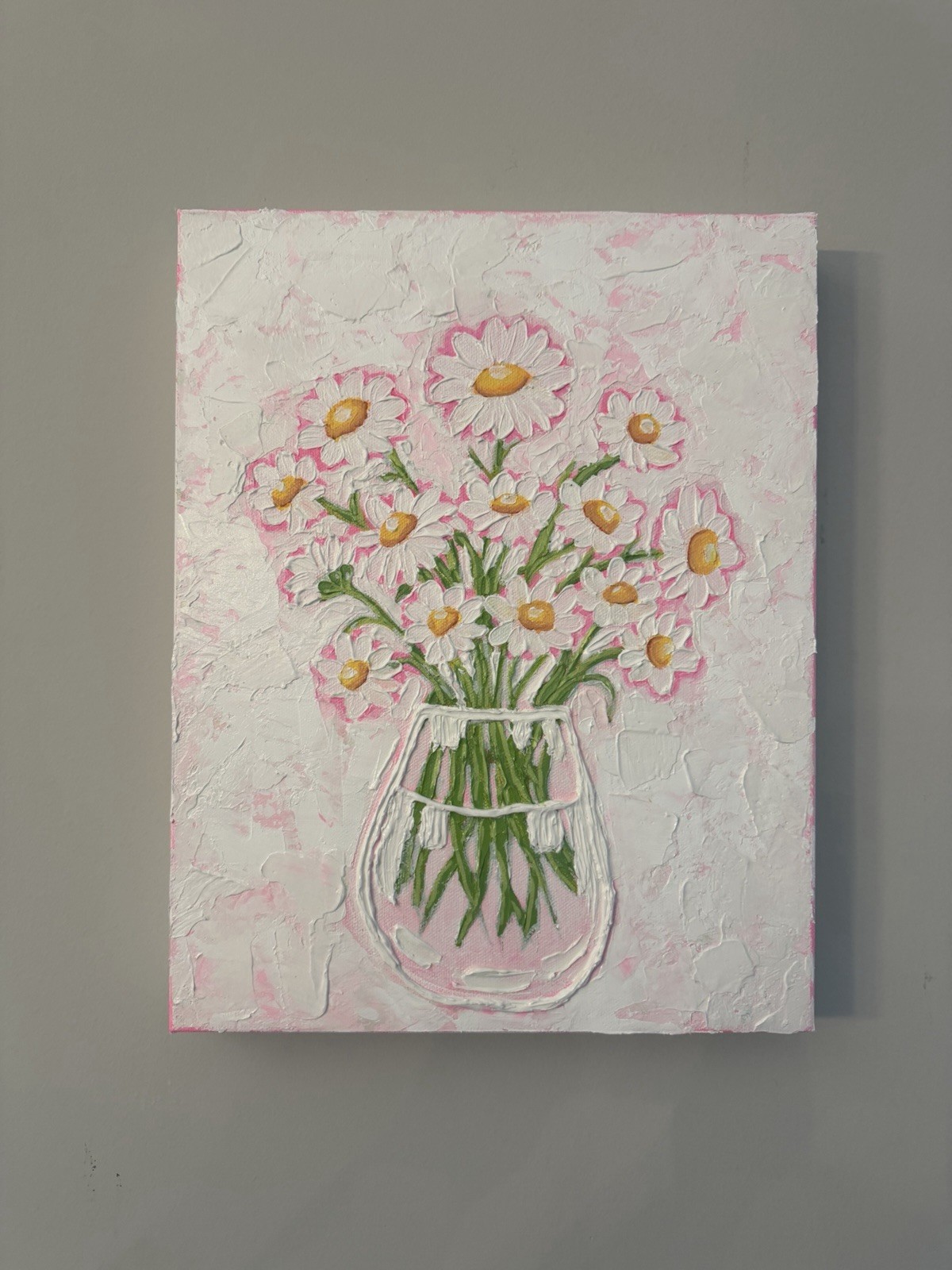 Floral Textured Painting Daisies In Vase. Acrylic, Modeling Paste Emilia Young