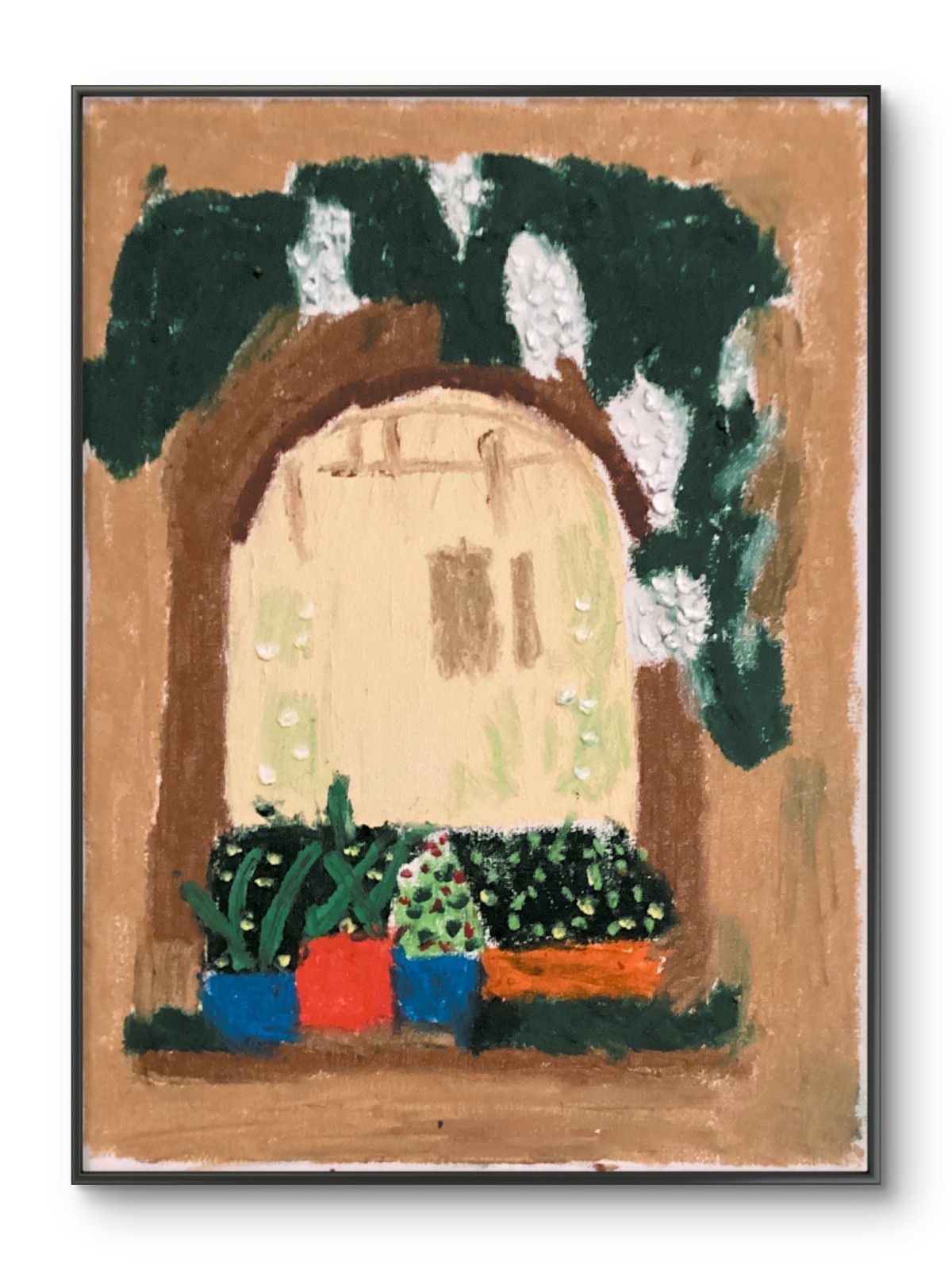 Garden Window Architecture House Cottage Original 11×14 Canvas Wall Art Green