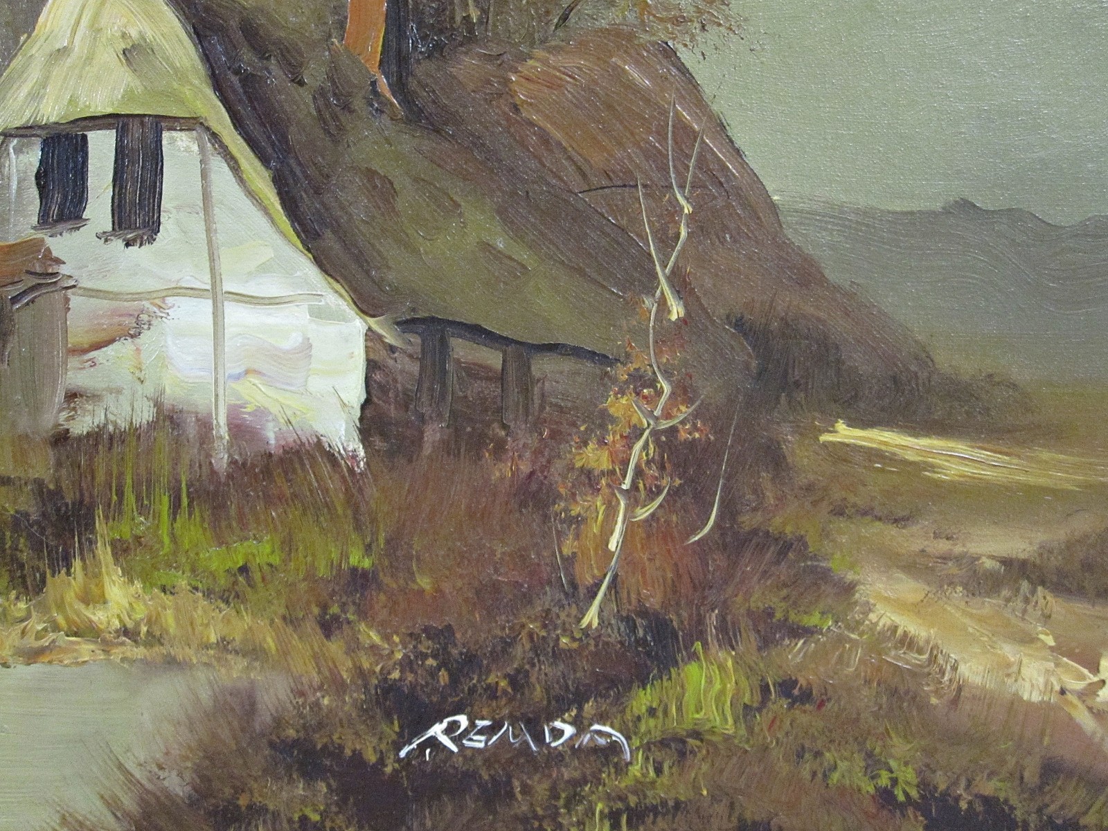 Signed Vintage Oil on Canvas Cottage Landscape Painting Framed 20×16