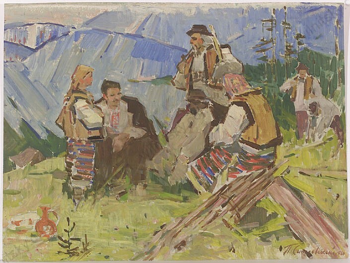 Pavel Singaevski (1922-2000) «Ivan Franko with Guzuls», Oil Painting, 1960 (1)