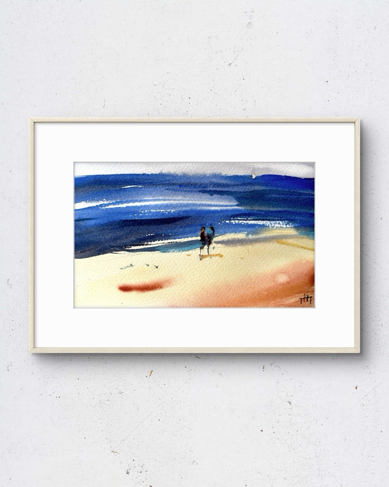 Beach Walk 10×6 Watercolor Painting Landscape Paper Art Home Decor