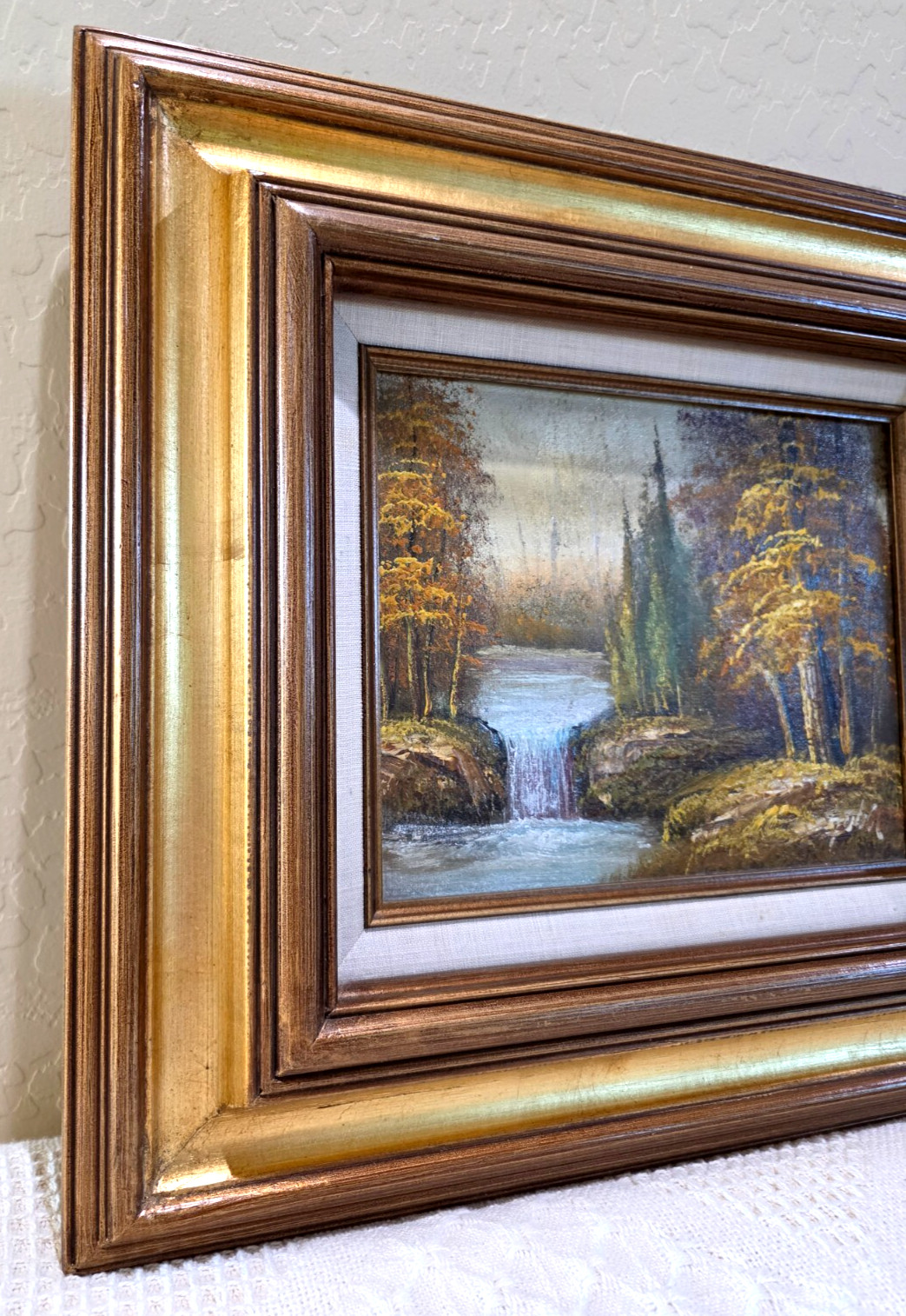 Original Landscape Mountains Forest Waterfall River Stream Signed Oil Painting