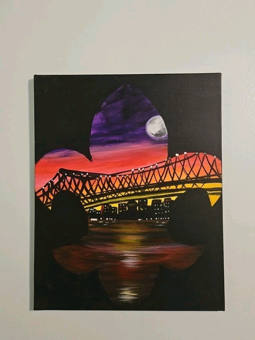 Painting Of New Orleans Louisiana Fleur-de-lis Night Scene Vibrant Colors