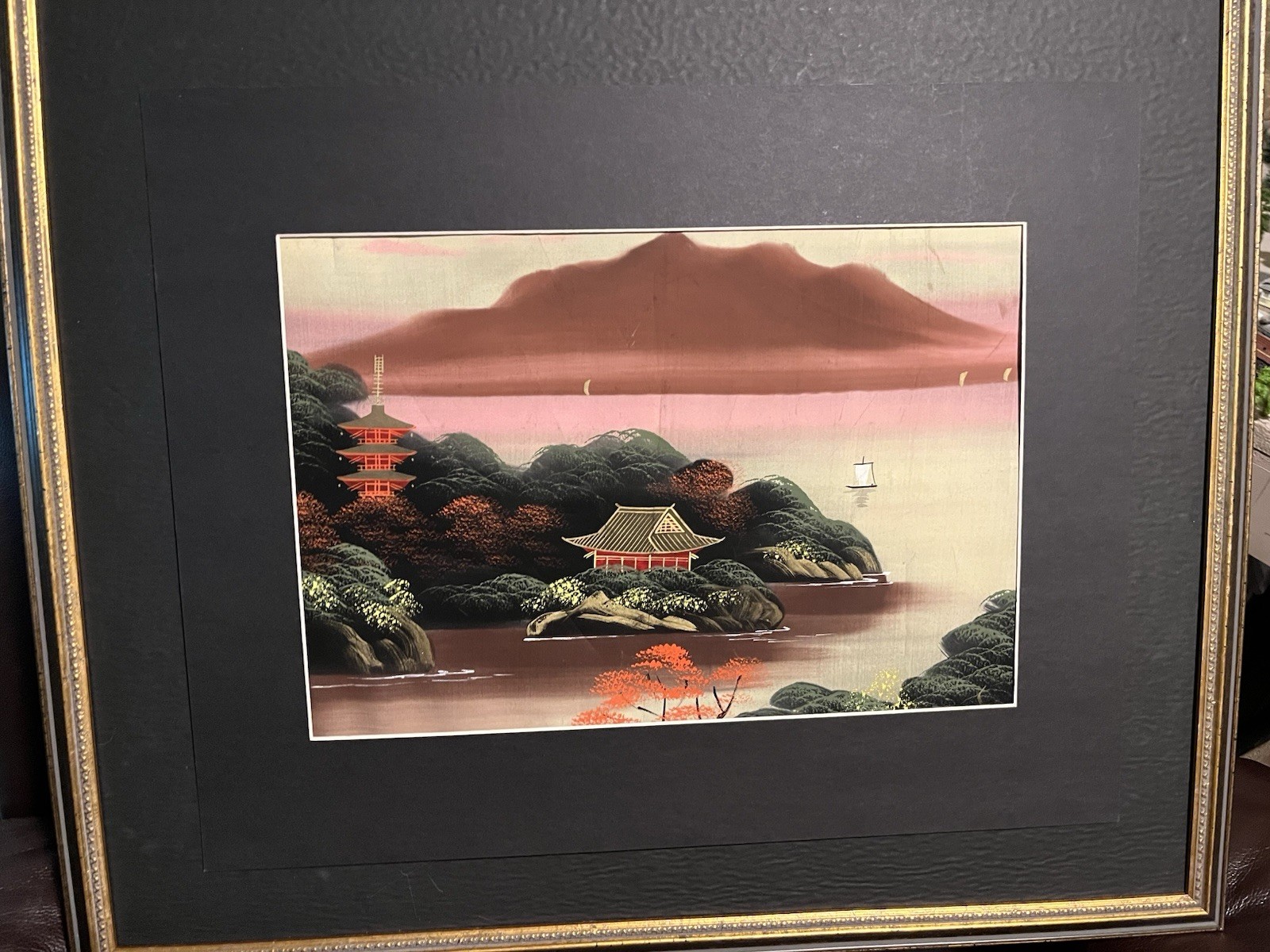 Asian Painting On Silk In Mat & Frame 26 X 21 NOTE CONDITION