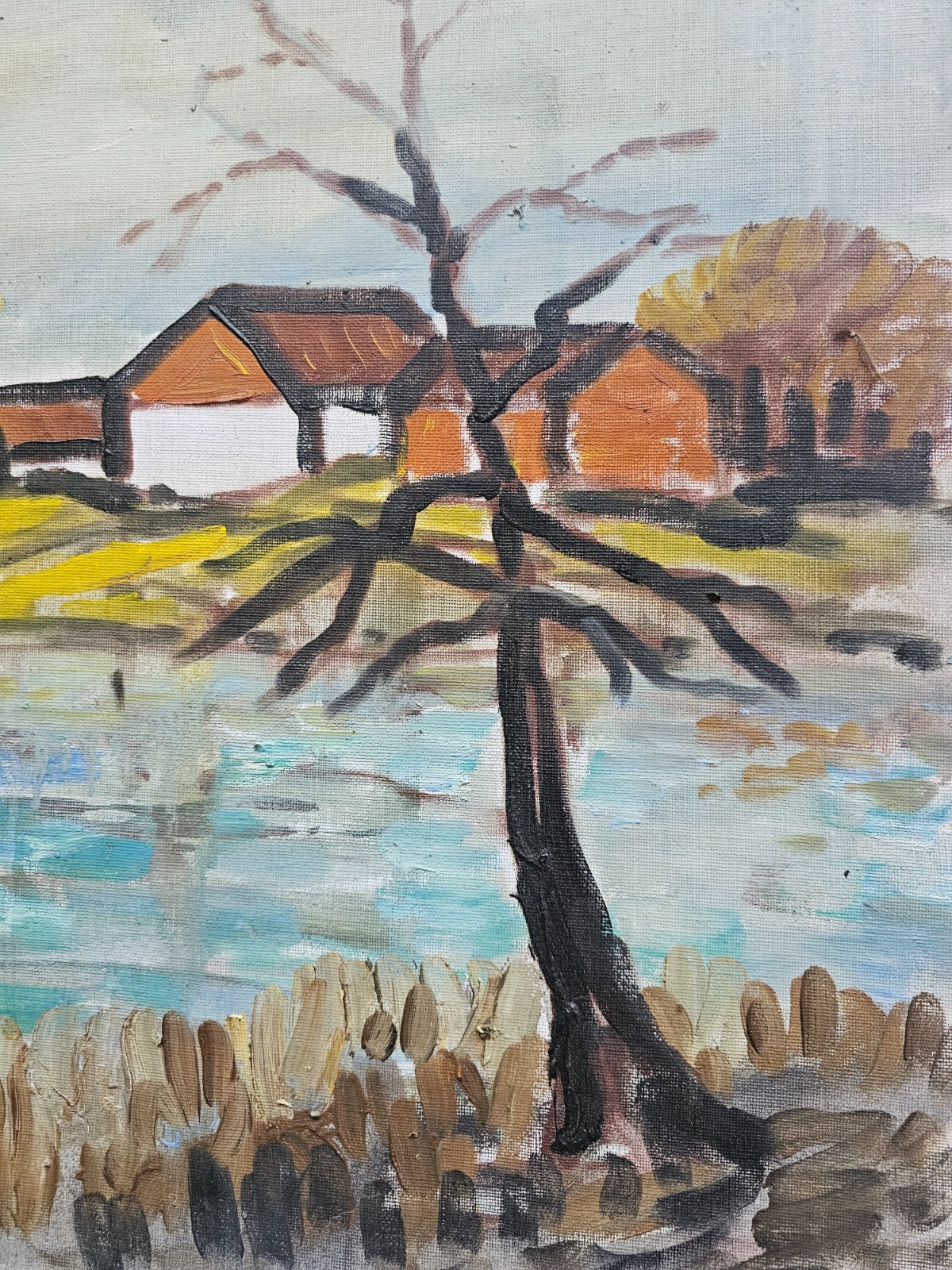 LARGE SCANDINAVIAN MID CENTURY MODERNIST LANDSCAPE OIL PAINTING ERIC CEDERBERG