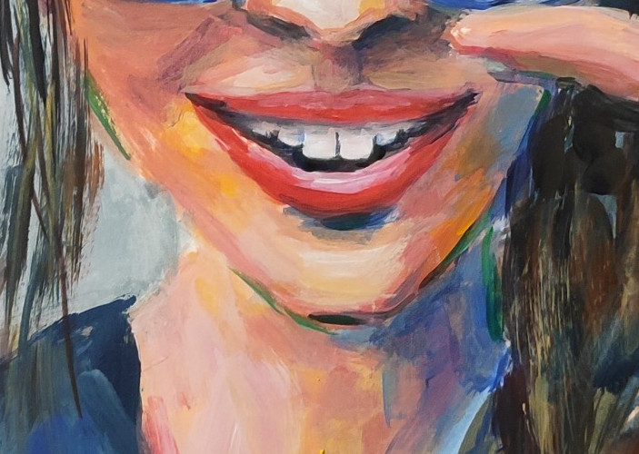 Signed Original Modern Woman Face Portrait Unique Painting Female Wall Art