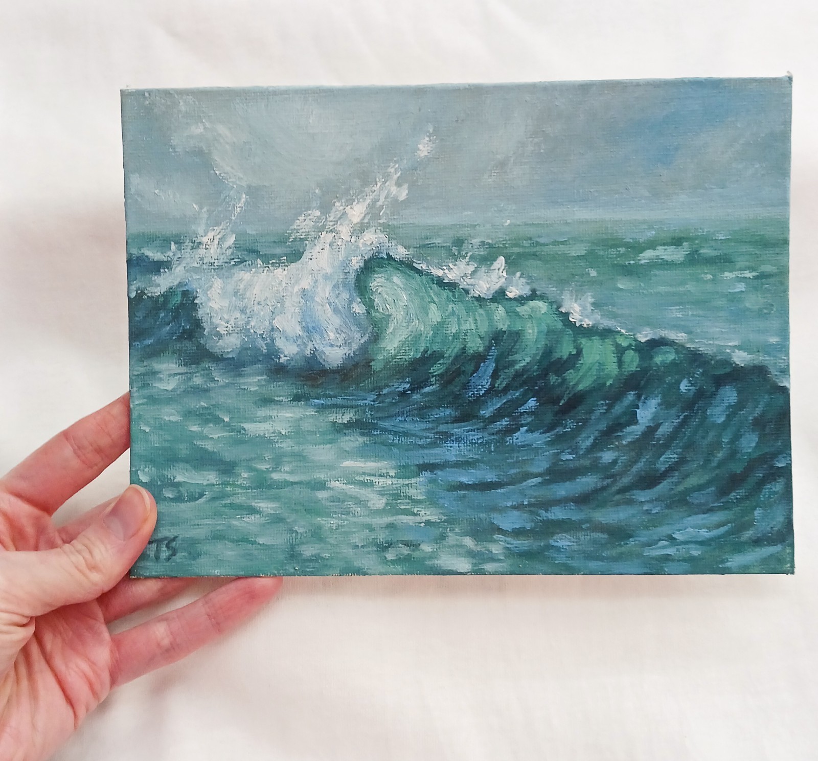 ORIGINAL Oil Painting Impressionism Ocean Waves Moody Fine Art 6″x8″