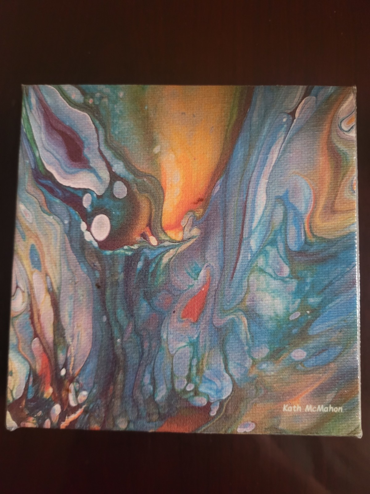 Kath McMahon Original Abstract Acrylic Painting OOAK Canvas Art 5×5 in Signed