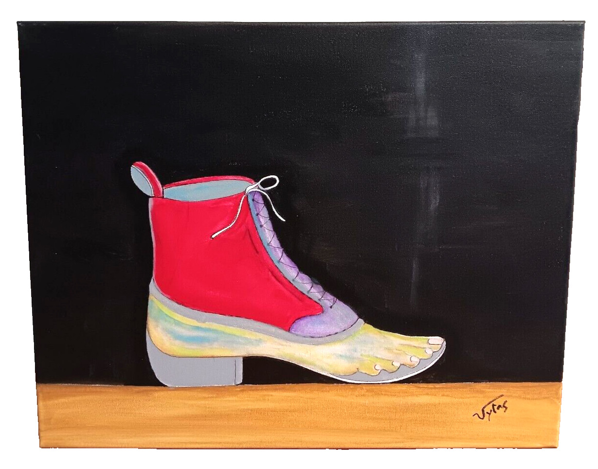 The Red Shoe Original Acrylic Painting Canvas Signed PVytautas 20×16 in