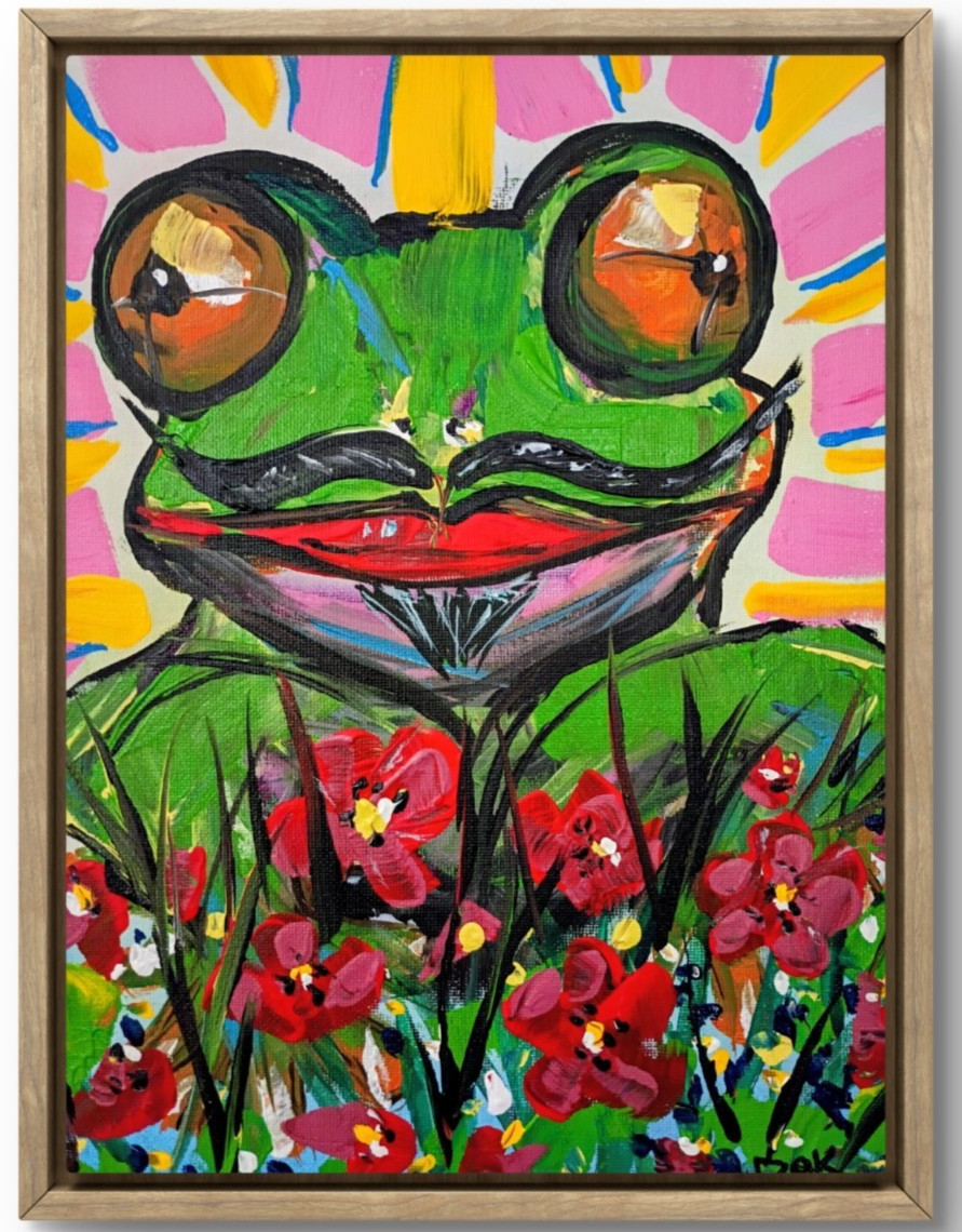 Mustache Frog 9×12 Canvas Original Art Expressionism Abstract Funny Amphibian