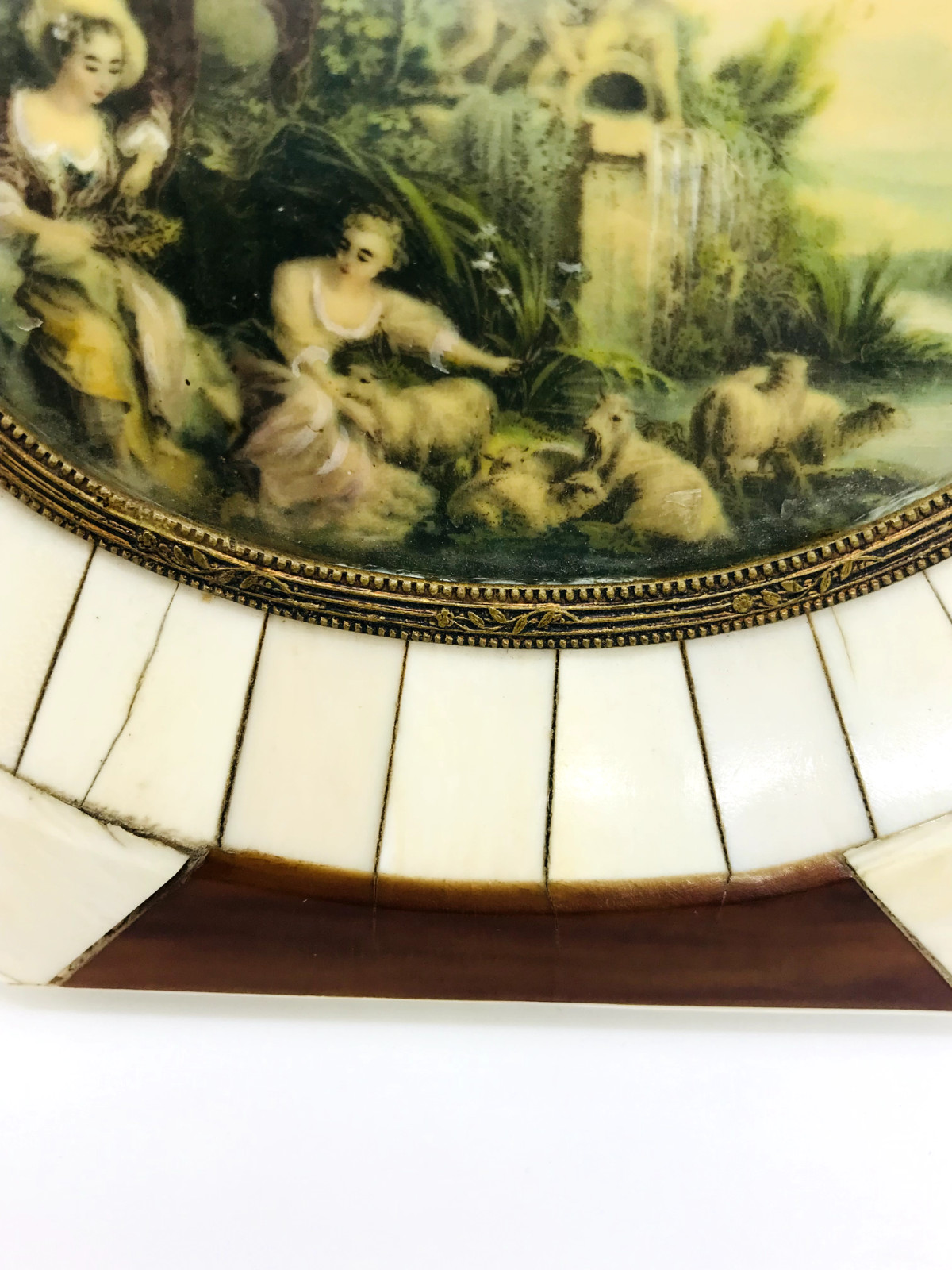 18th century Miniature Painting Galant Garden Scene Masterful Watercolour Sheep