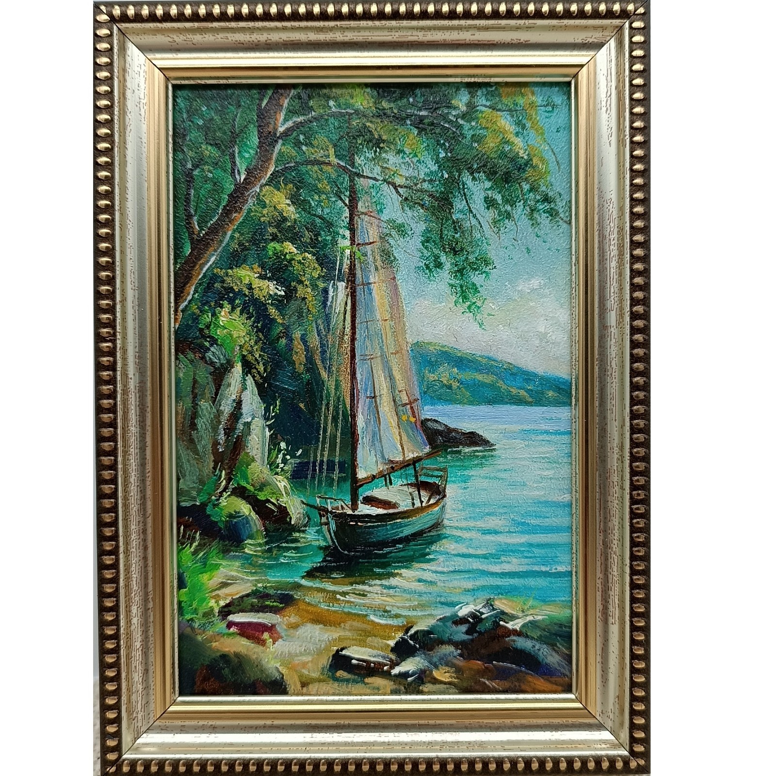 Original Oil Painting Framed Signed Sailboat Ocean Landscape Seascape Art 4×6