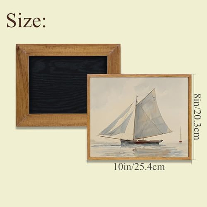 Ocean Framed Wall Art,Coastal Sailboat Canvas Oil Painting,Blue Ship Portrait Ae