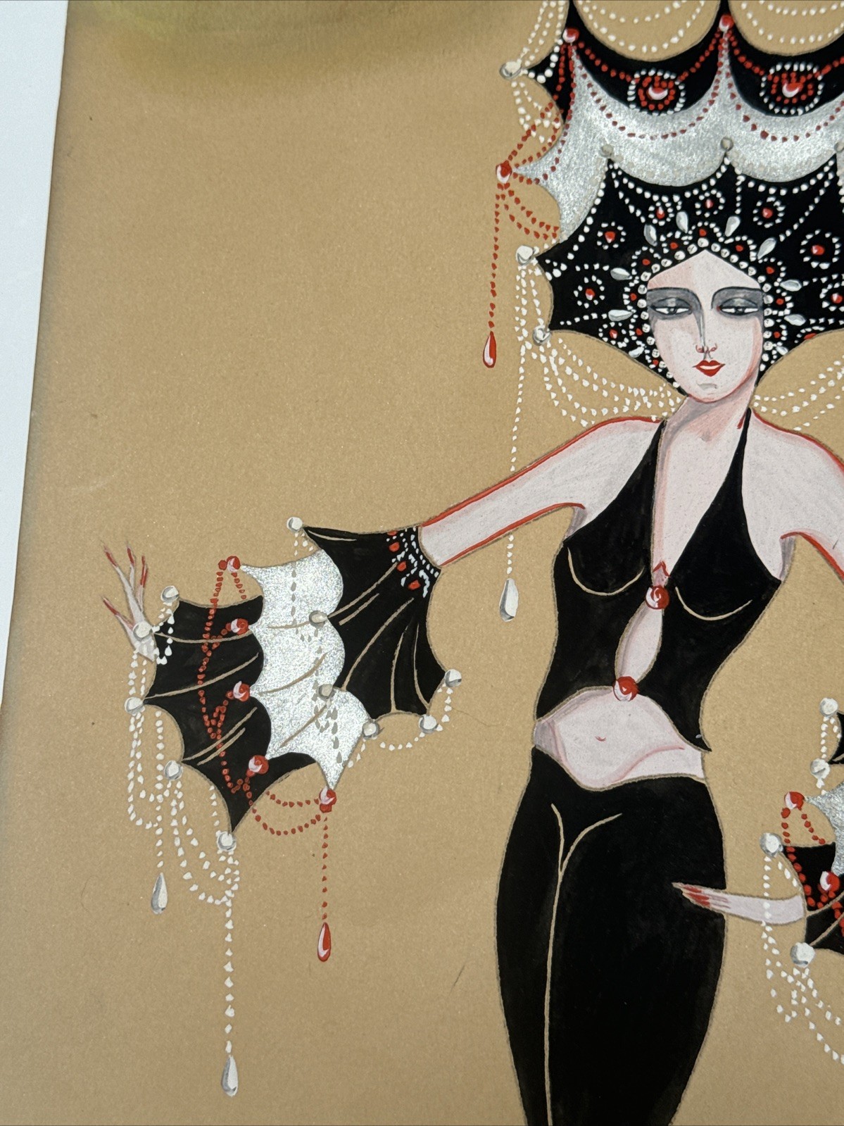 Antique Portrait Painting Woman Female Model Art Deco Fashion Illustration 1926