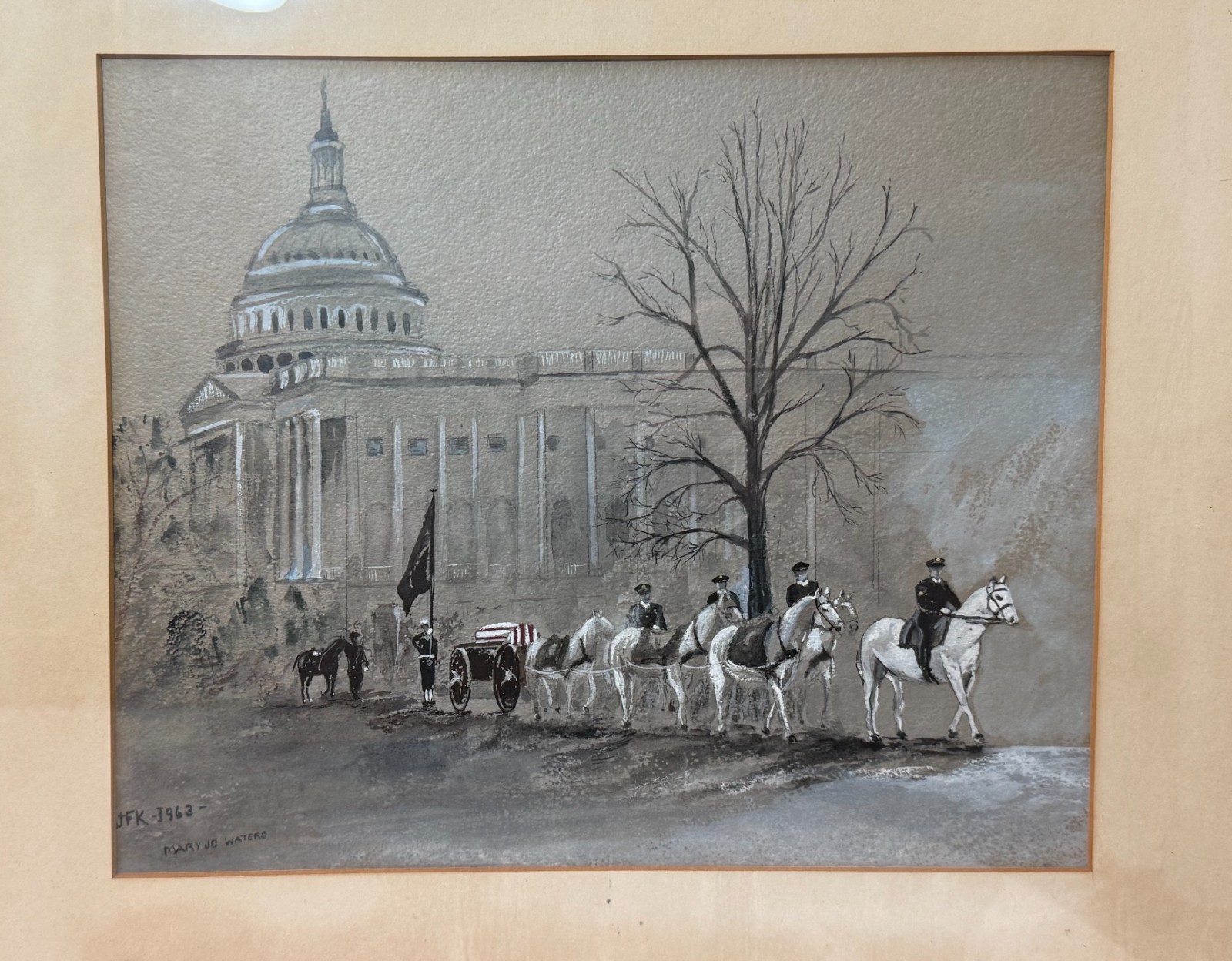 Vintage original 1963 Mary Jo Waters JFK presidential funeral acrylic painting