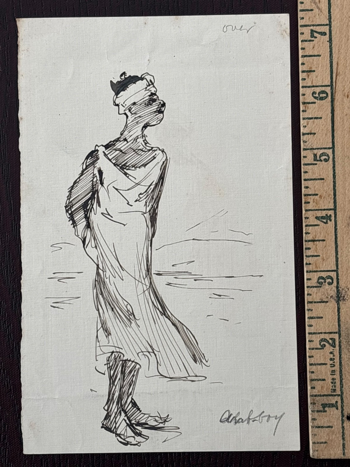 c.1915 Arab boy Egyptian man pen & ink sketch cartoon illustration