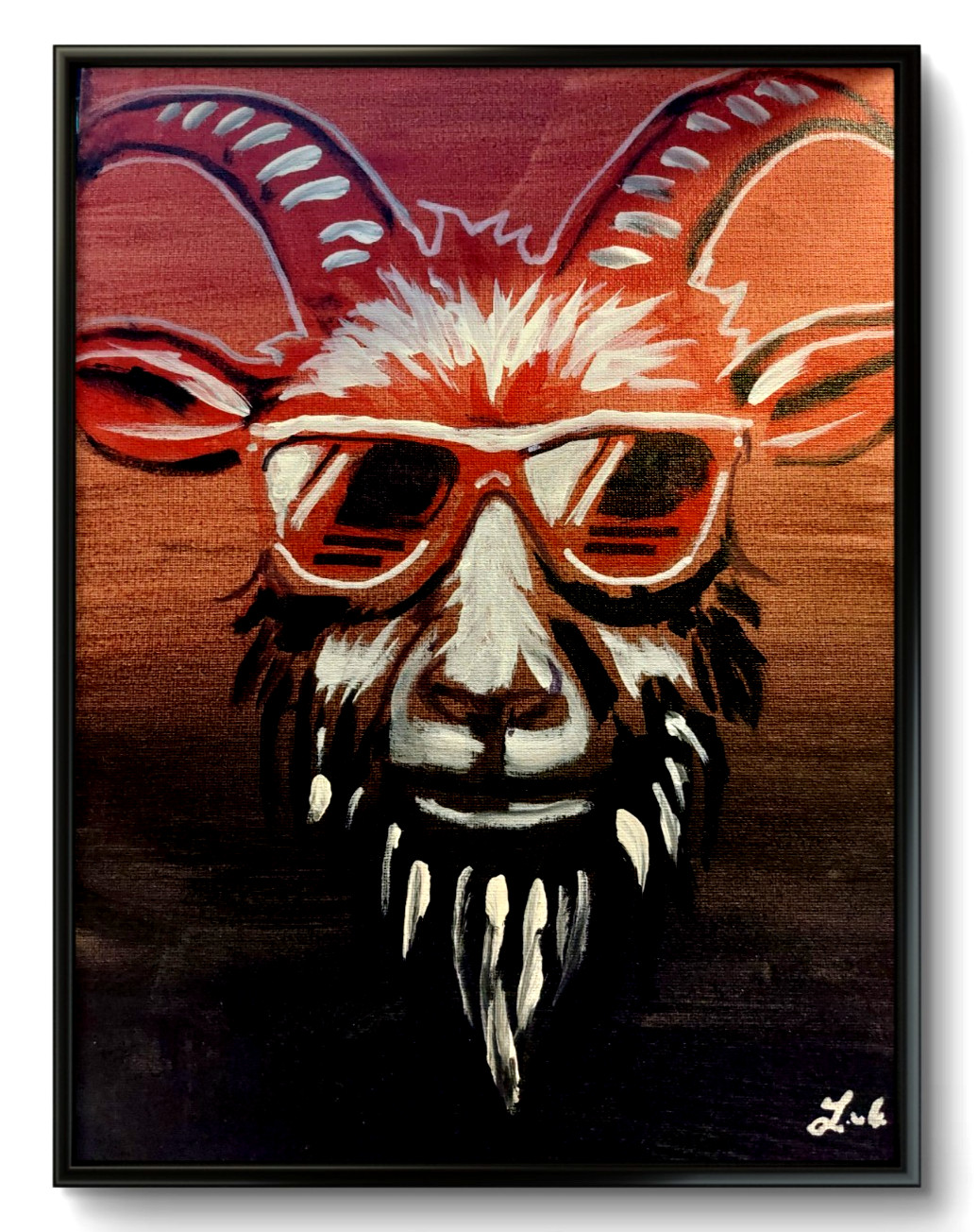 LOVELESS – «GOAT-A-RAMA» acrylic goat on canvas COA 11 X 14 Impressionism