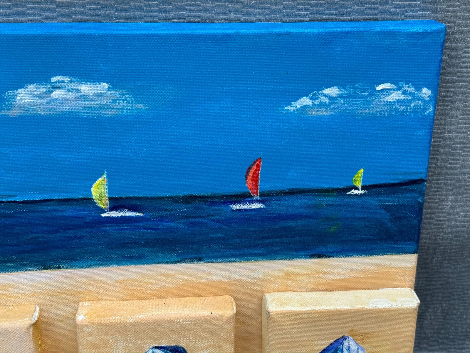 ROL 3D Multi Canvas Beach Seascape Painting Cabanas Sailboats Collage 3-D Ocean