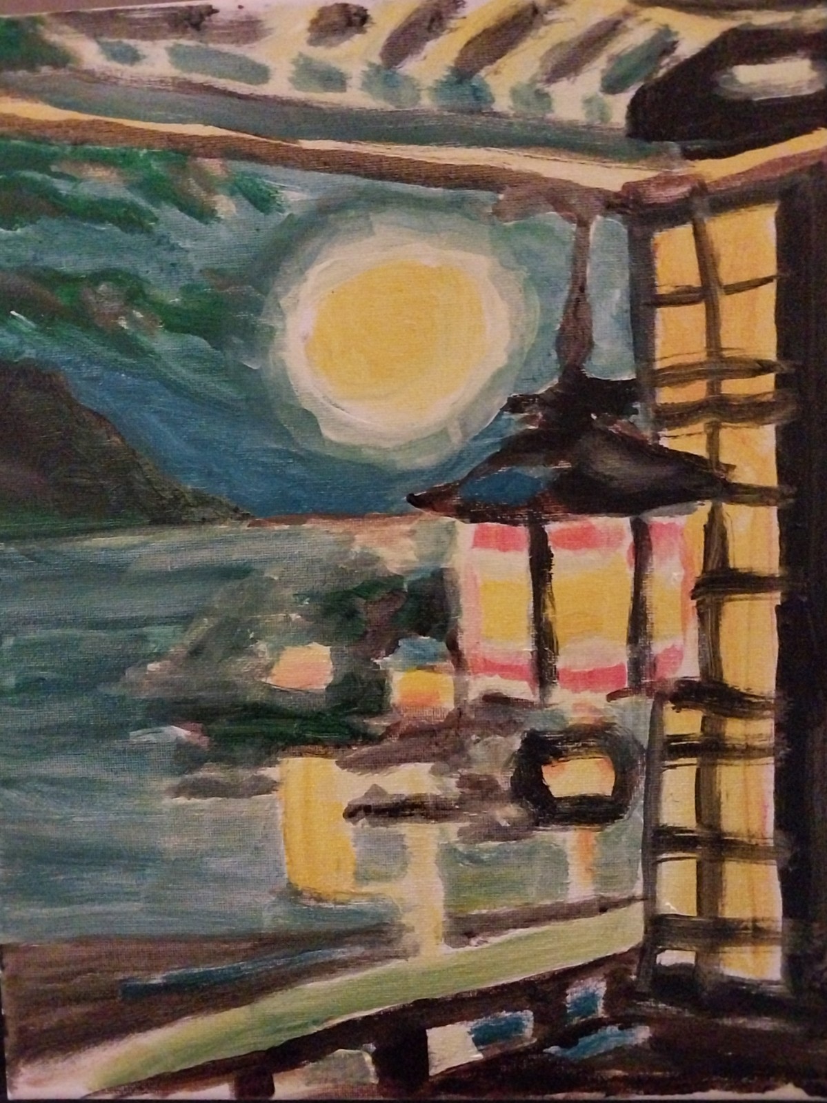 Japanese Lantern Contemporary Original Signed Canvas Wall Art Acrylic 11×14 BACH